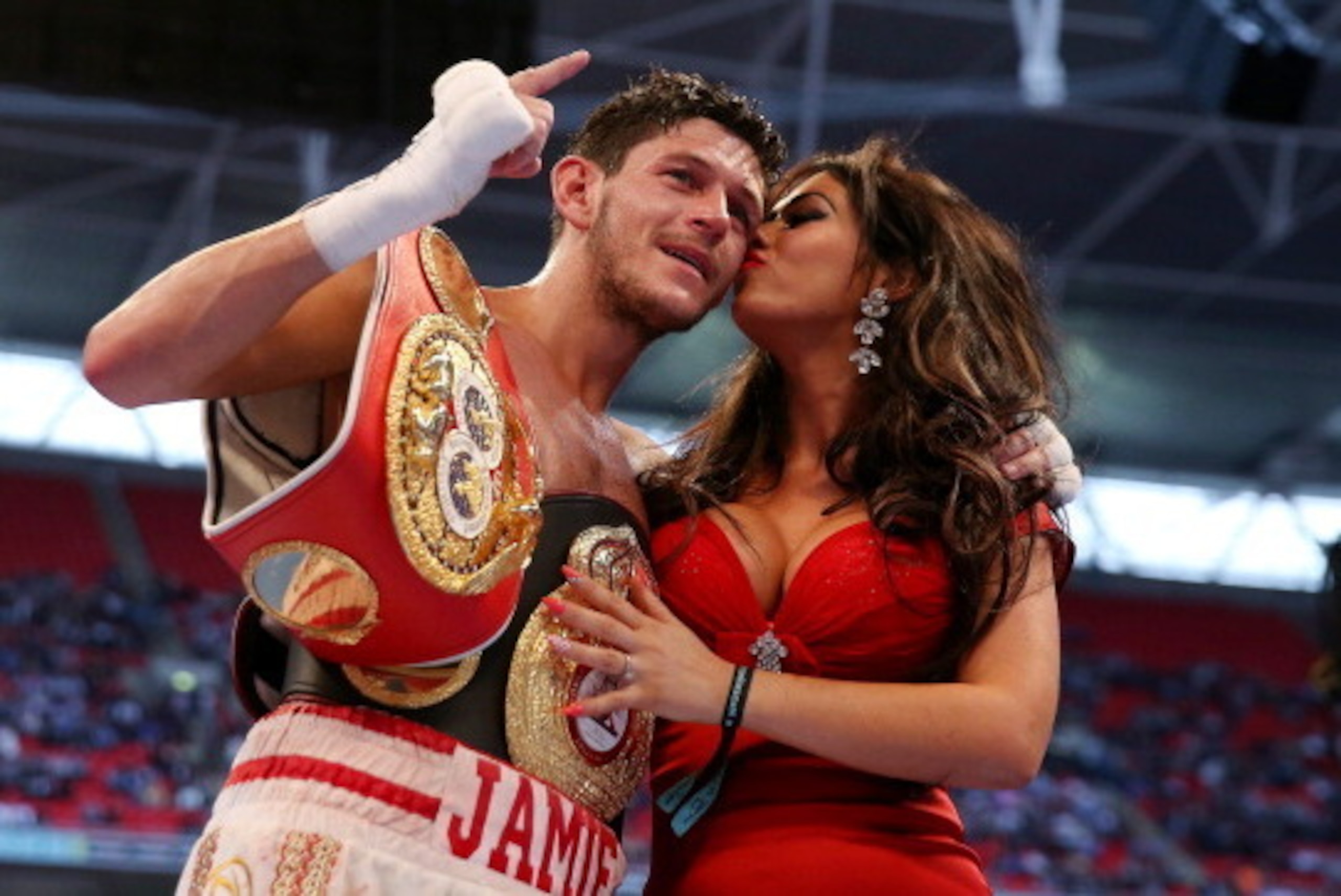 LONDON, ENGLAND - MAY 31:  Jamie McDonnell celebrates his victory over Tabtimdaeng Na Rachawat during their Vacant WBA World Bantamweight Championship bout at Wembley Stadium on May 31, 2014 in London, England.  (Photo by Scott Heavey/Getty Images)