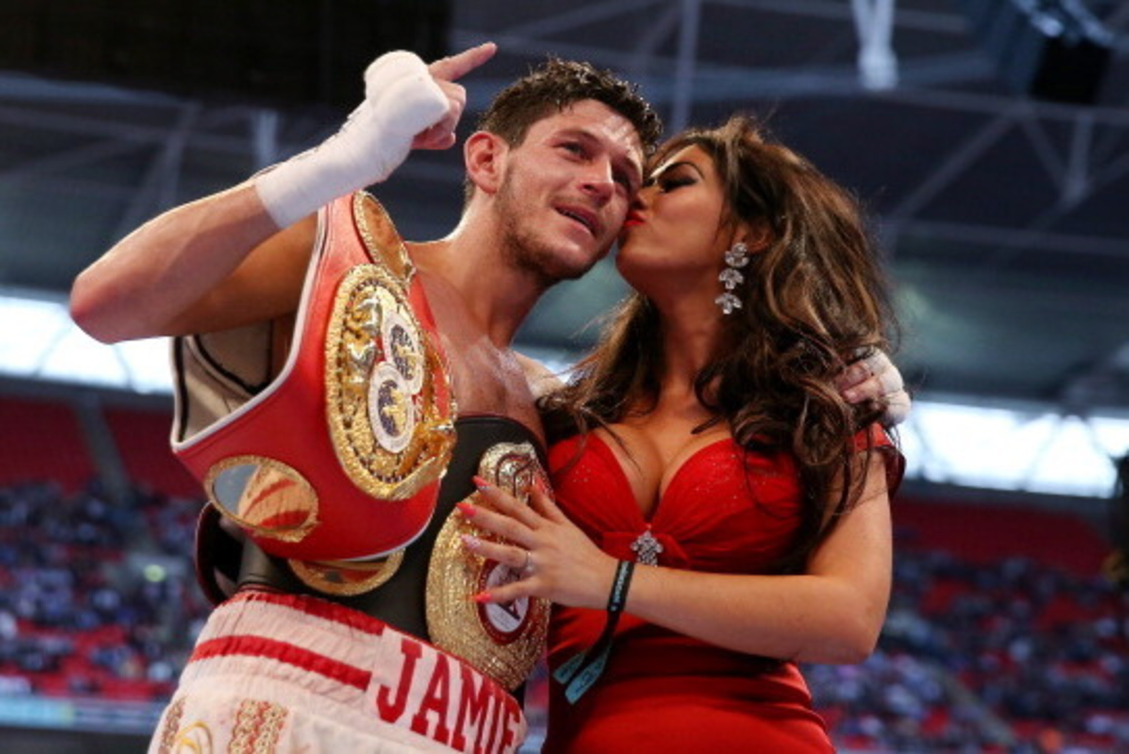 LONDON, ENGLAND - MAY 31:  Jamie McDonnell celebrates his victory over Tabtimdaeng Na Rachawat during their Vacant WBA World Bantamweight Championship bout at Wembley Stadium on May 31, 2014 in London, England.  (Photo by Scott Heavey/Getty Images)