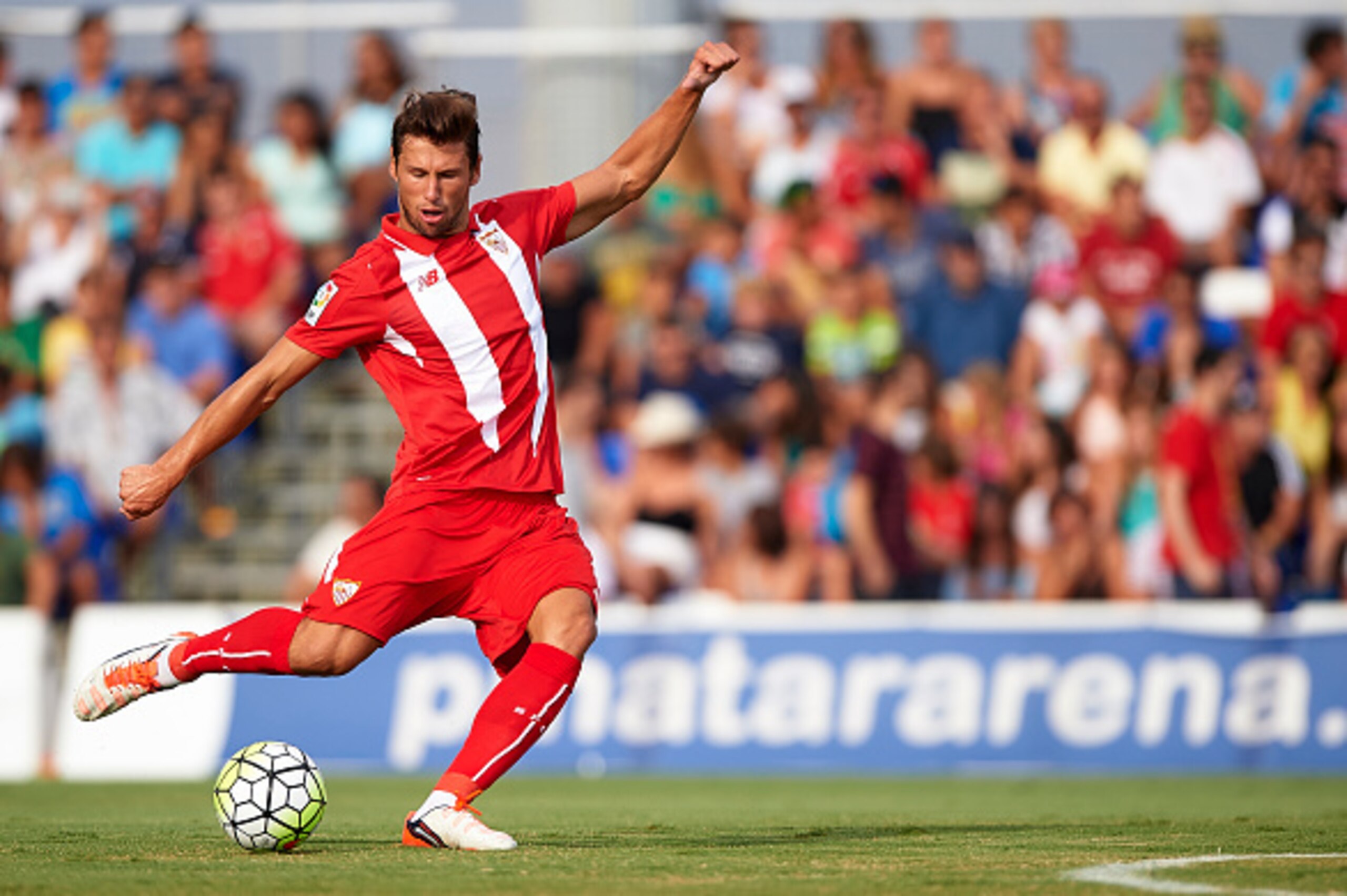 SAN PEDRO DE PINATAR, SPAIN - JULY 19:  Grzegorz Krychowiak of Sevilla in action during a Pre Season Friendly match between Sevilla and Alcorcon at Pinatar Arena Stadium on July 19, 2015 in San Pedro de Pinatar, Spain.  (Photo by Manuel Queimadelos Alonso