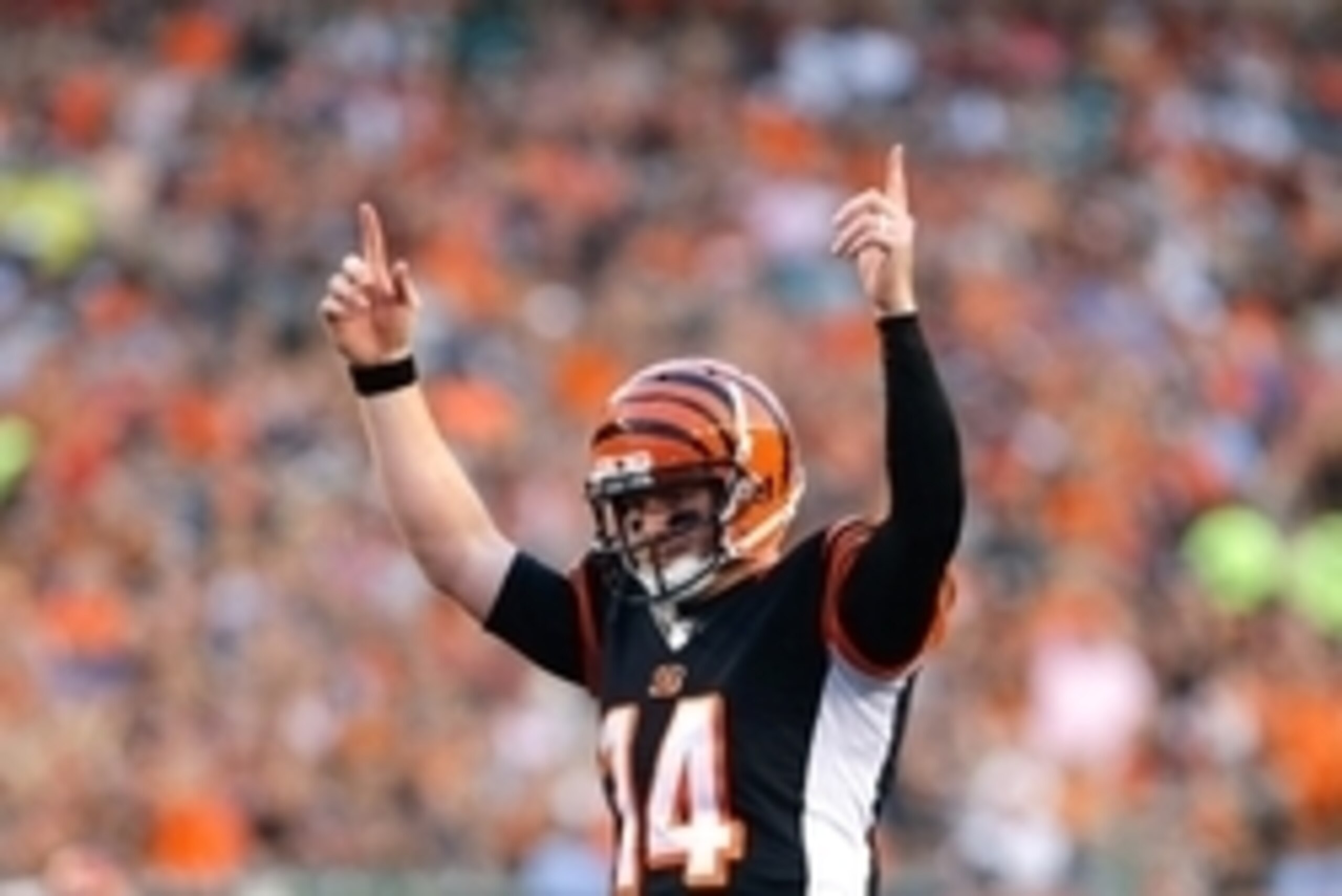 Aug 29, 2015; Cincinnati, OH, USA; Cincinnati Bengals quarterback Andy Dalton (14) against the Chicago Bears in a preseason NFL football game at Paul Brown Stadium. The Bengals won 21-10. Mandatory Credit: Aaron Doster-USA TODAY Sports