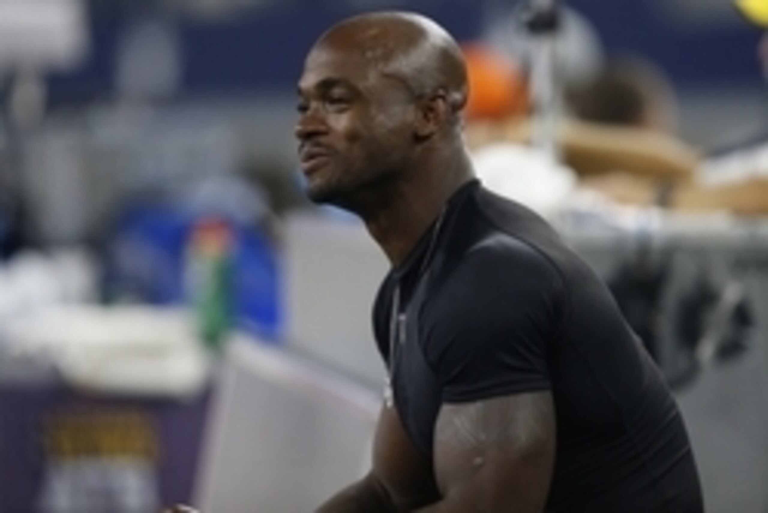 Aug 29, 2015; Arlington, TX, USA; Minnesota Vikings running back Adrian Peterson (28) on the sidelines during the game against the Dallas Cowboys at AT&T Stadium. Mandatory Credit: Matthew Emmons-USA TODAY Sports