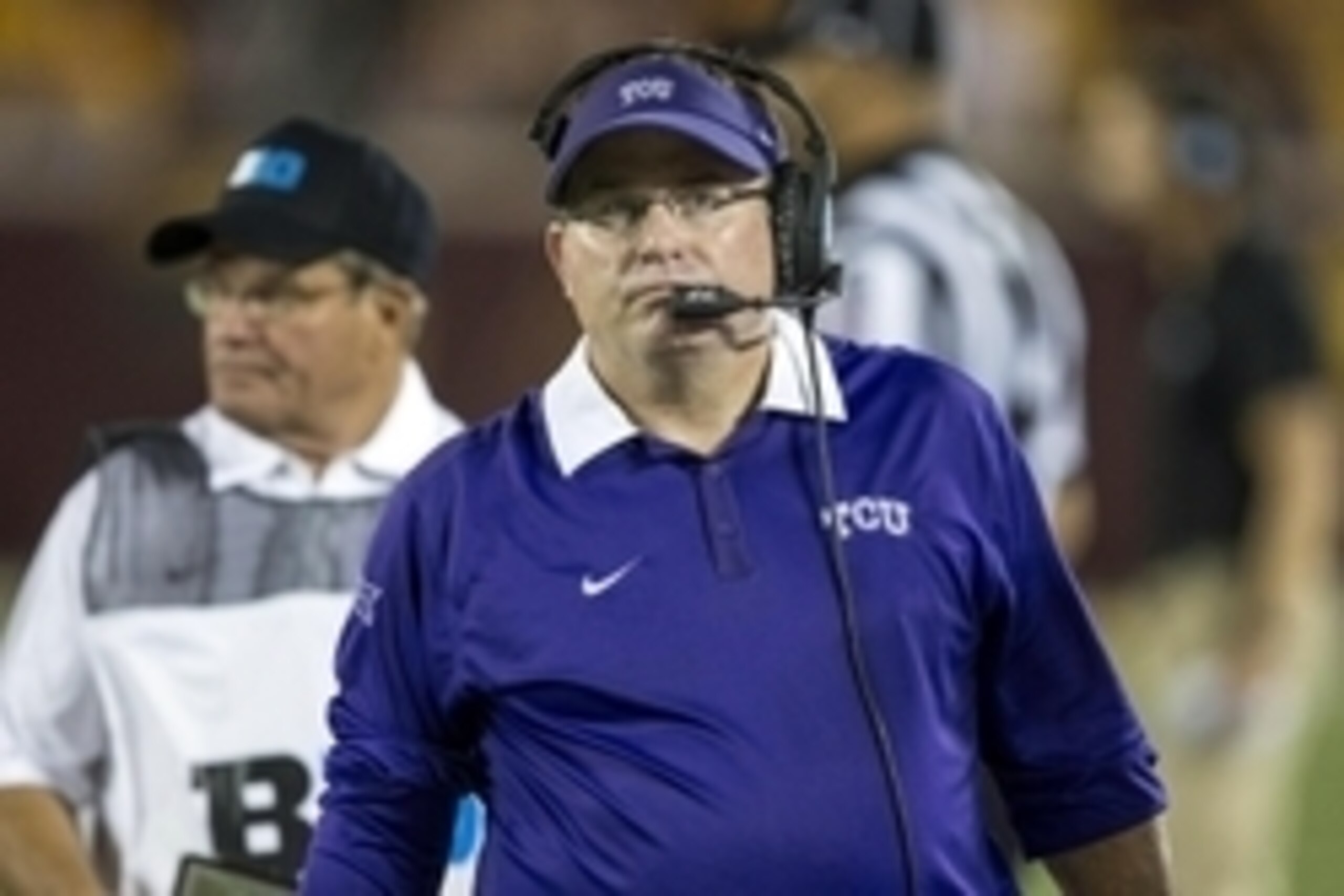 Sep 3, 2015; Minneapolis, MN, USA; TCU Horned Frogs head coach Gary Patterson looks on during the first half against the Minnesota Golden Gophers at TCF Bank Stadium. Mandatory Credit: Jesse Johnson-USA TODAY Sports