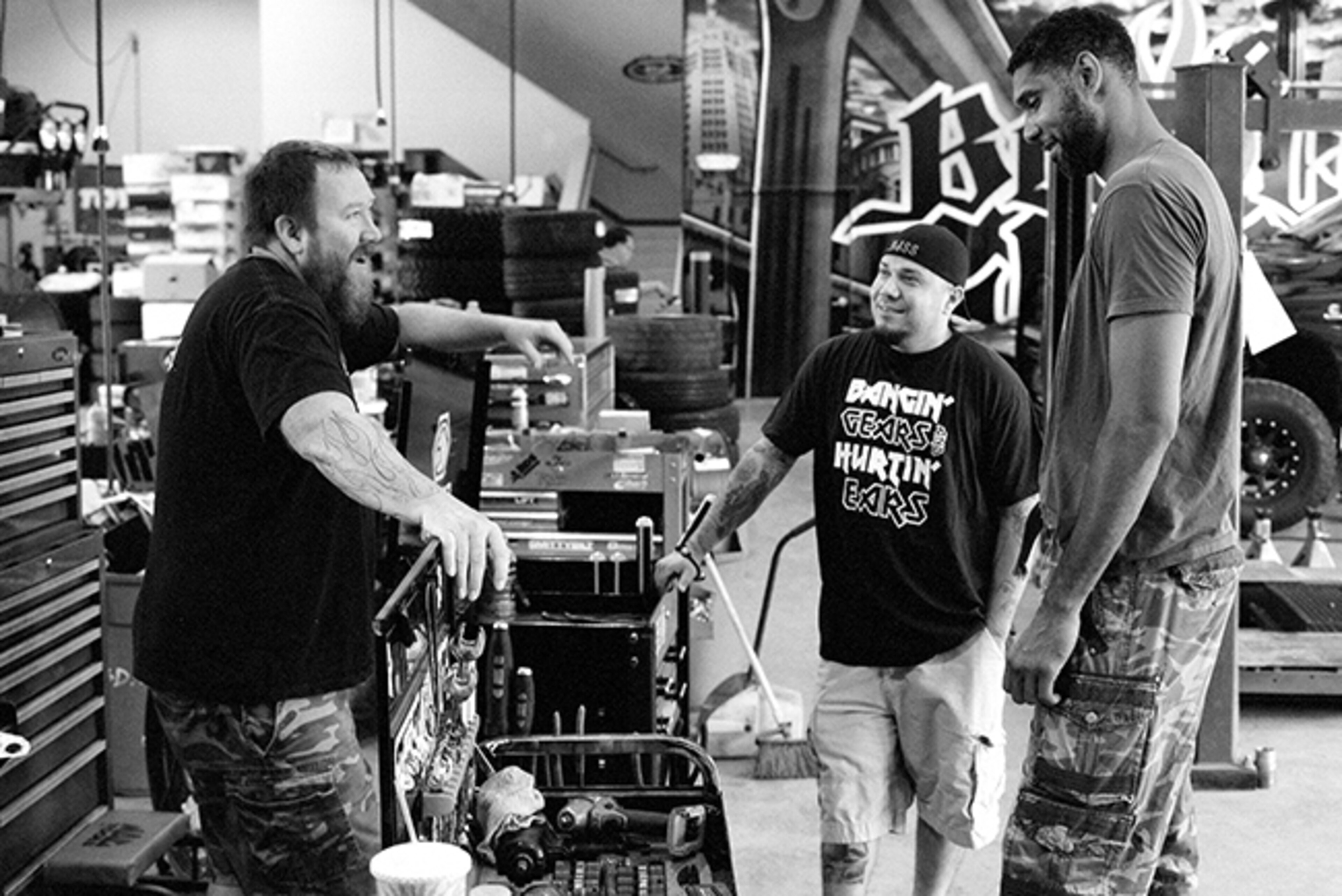 L to R: Smith, Pena and Duncan hanging inside the shop.