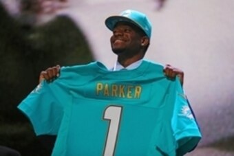 Apr 30, 2015; Chicago, IL, USA; DeVante Parker (Louisville) poses for a photo after being selected as the number 14th overall pick to the Miami Dolphins in the first round of the 2015 NFL Draft at the Auditorium Theatre of Roosevelt University. Mandatory