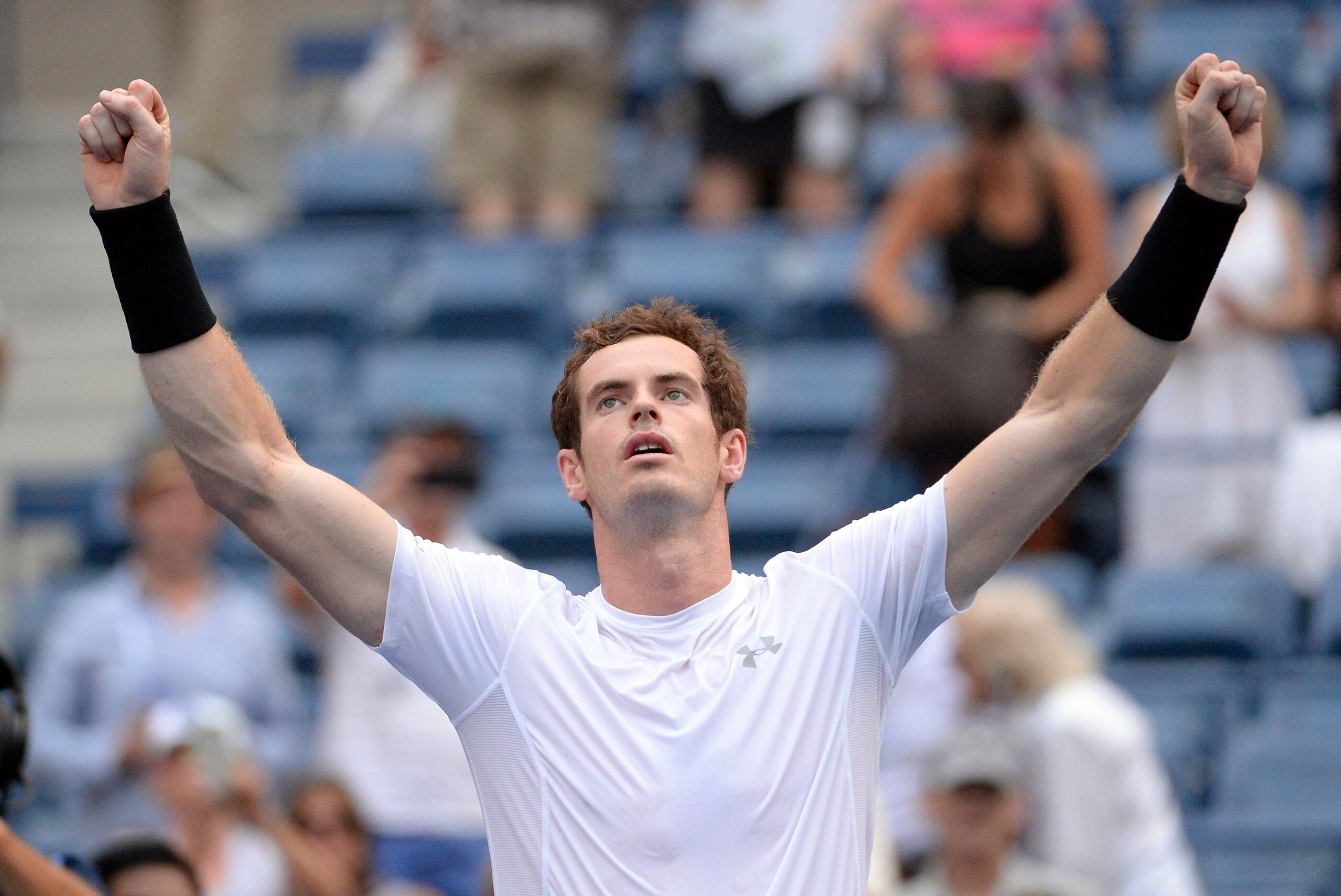 Sep 3, 2015; New York, NY, USA; Andy Murray of Great Britain reacts after beating Adrian Mannarino of France (not pictured) on day four of the 2015 U.S. Open tennis tournament at USTA Billie Jean King National Tennis Center. Mandatory Credit: Robert Deuts