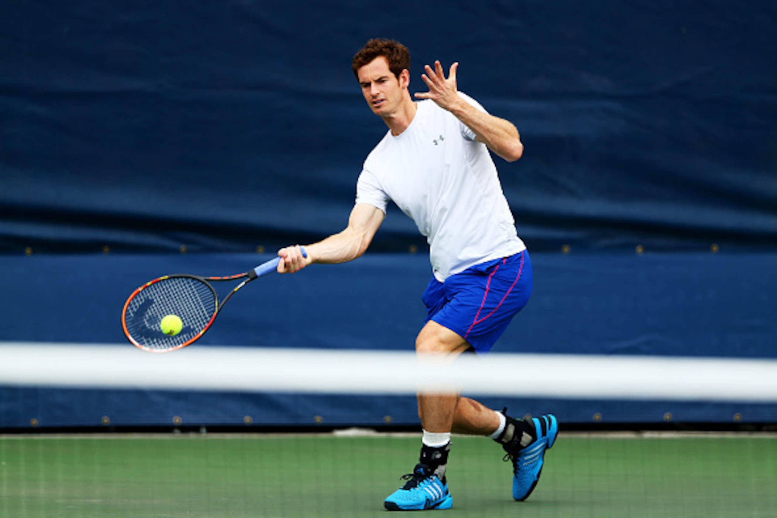 NEW YORK, NY - SEPTEMBER 04:  Andy Murray of Great Britain takes part in a practice session on Day Five of the 2015 US Open at the USTA Billie Jean King National Tennis Center on September 4, 2015 in the Flushing neighborhood of the Queens borough of New 