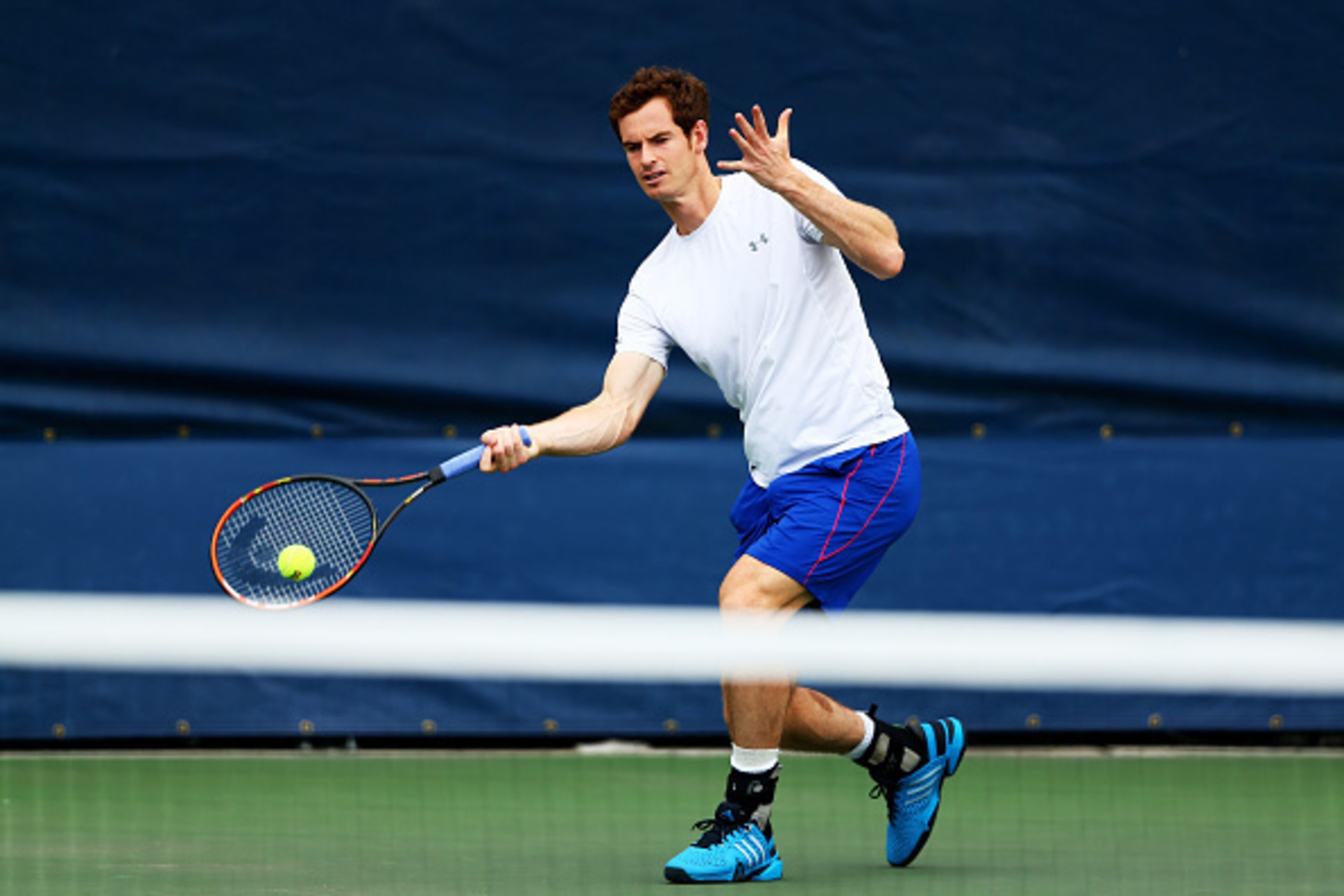 NEW YORK, NY - SEPTEMBER 04:  Andy Murray of Great Britain takes part in a practice session on Day Five of the 2015 US Open at the USTA Billie Jean King National Tennis Center on September 4, 2015 in the Flushing neighborhood of the Queens borough of New 