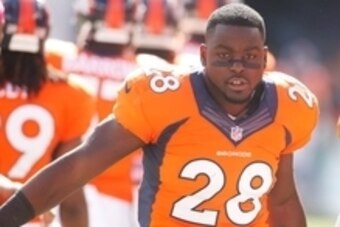 Oct 5, 2014; Denver, CO, USA; Denver Broncos running back Montee Ball (28) before the game against the Arizona Cardinals at Sports Authority Field at Mile High. Mandatory Credit: Chris Humphreys-USA TODAY Sports