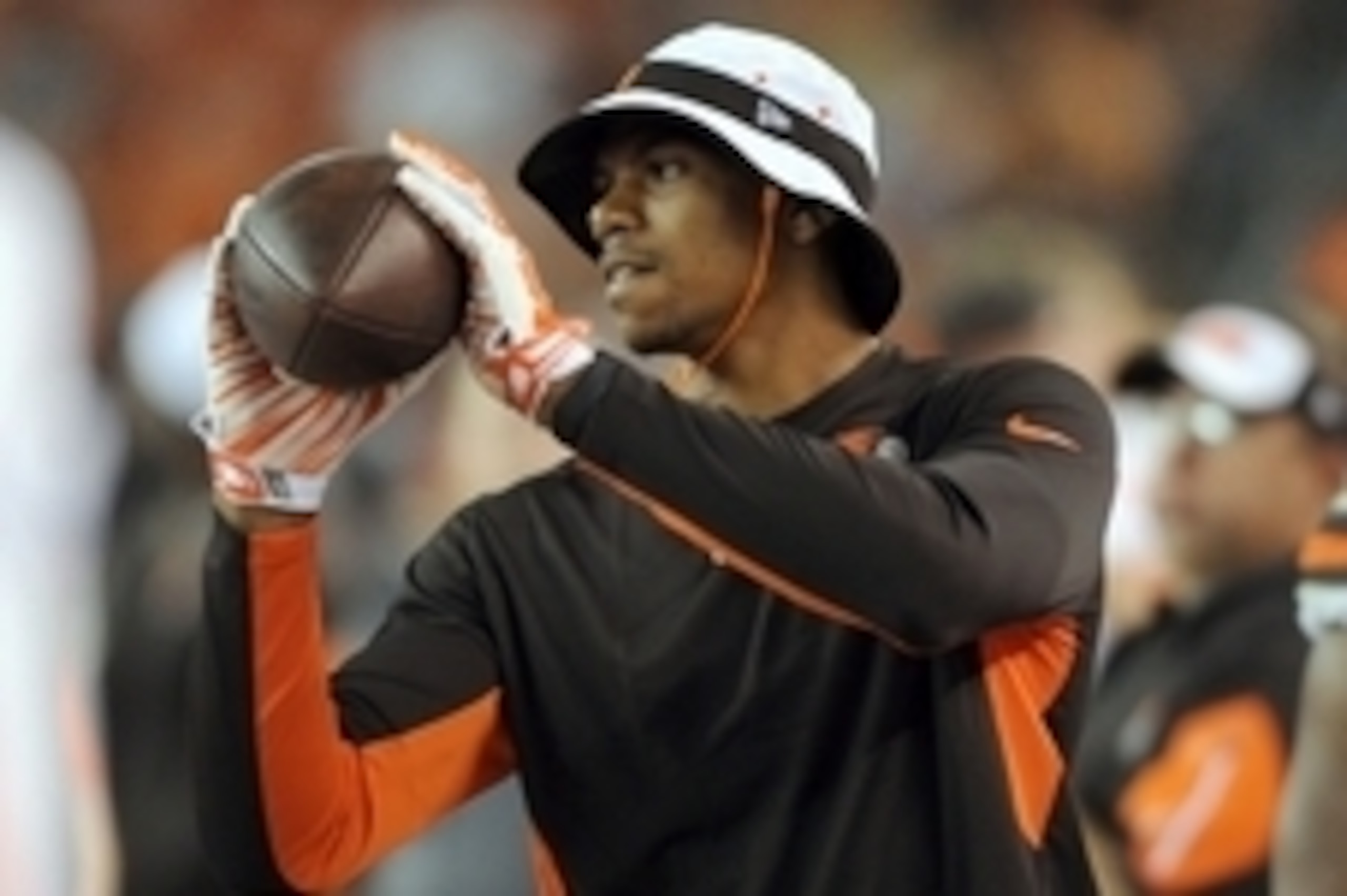 Aug 13, 2015; Cleveland, OH, USA; Cleveland Browns wide receiver Terrelle Pryor (87) plays catch on the sideline in a preseason NFL football game against the Washington Redskins at FirstEnergy Stadium. Mandatory Credit: Ken Blaze-USA TODAY Sports