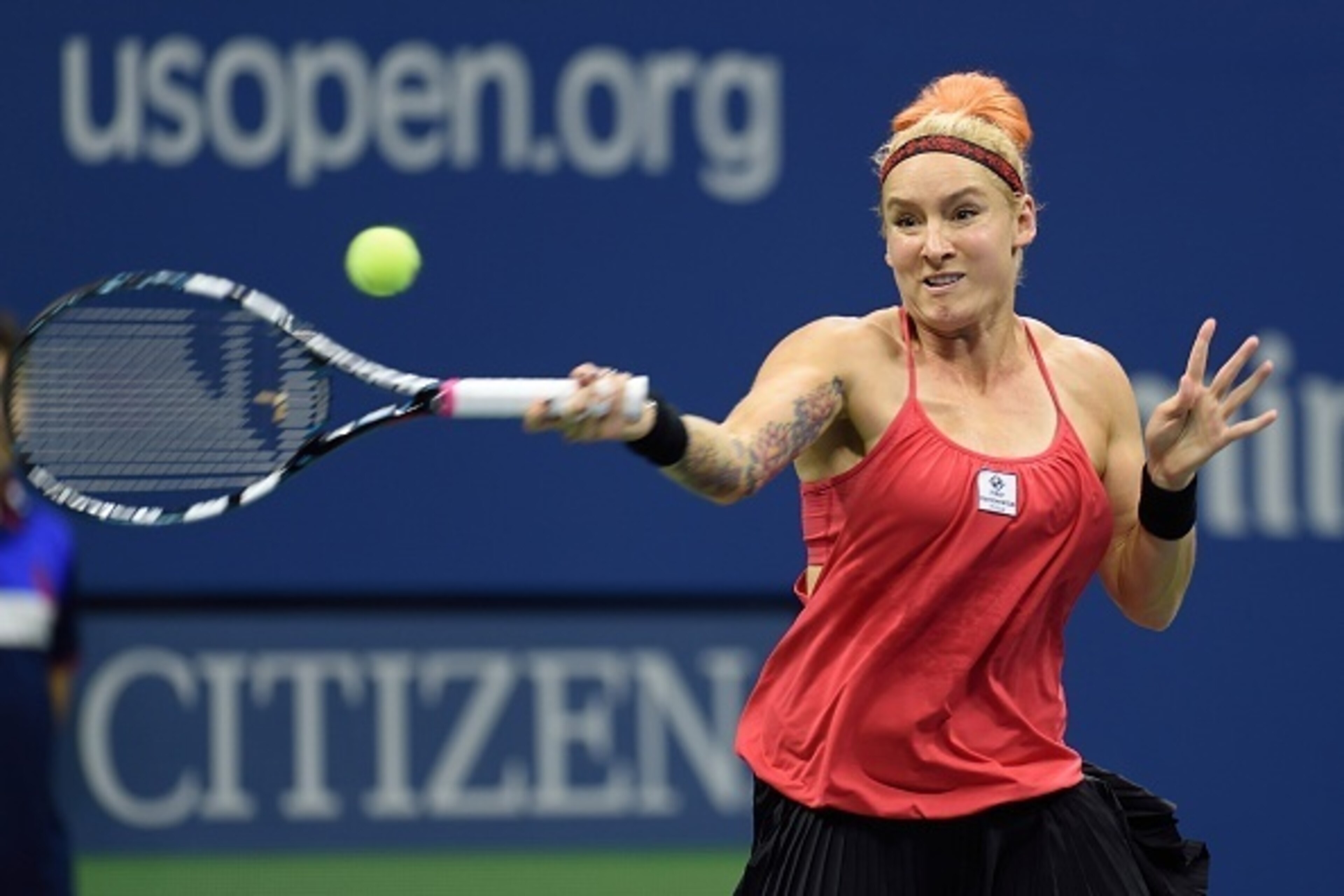 Bethanie Mattek-Sands of the US hits a return to Serena Williams of the US during their 2015 US Open third round women's singles match at the USTA Billie Jean King National Center September 4, 2015 in New York. AFP PHOTO/DON EMMERT (Photo credit s Bethanie Mattek-Sands of the US hits a return to Serena Williams of the US during their 2015 US Open third round women's singles match at the USTA Billie Jean King National Center September 4, 2015 in New York. AFP PHOTO/DON EMMERT (Photo credit s