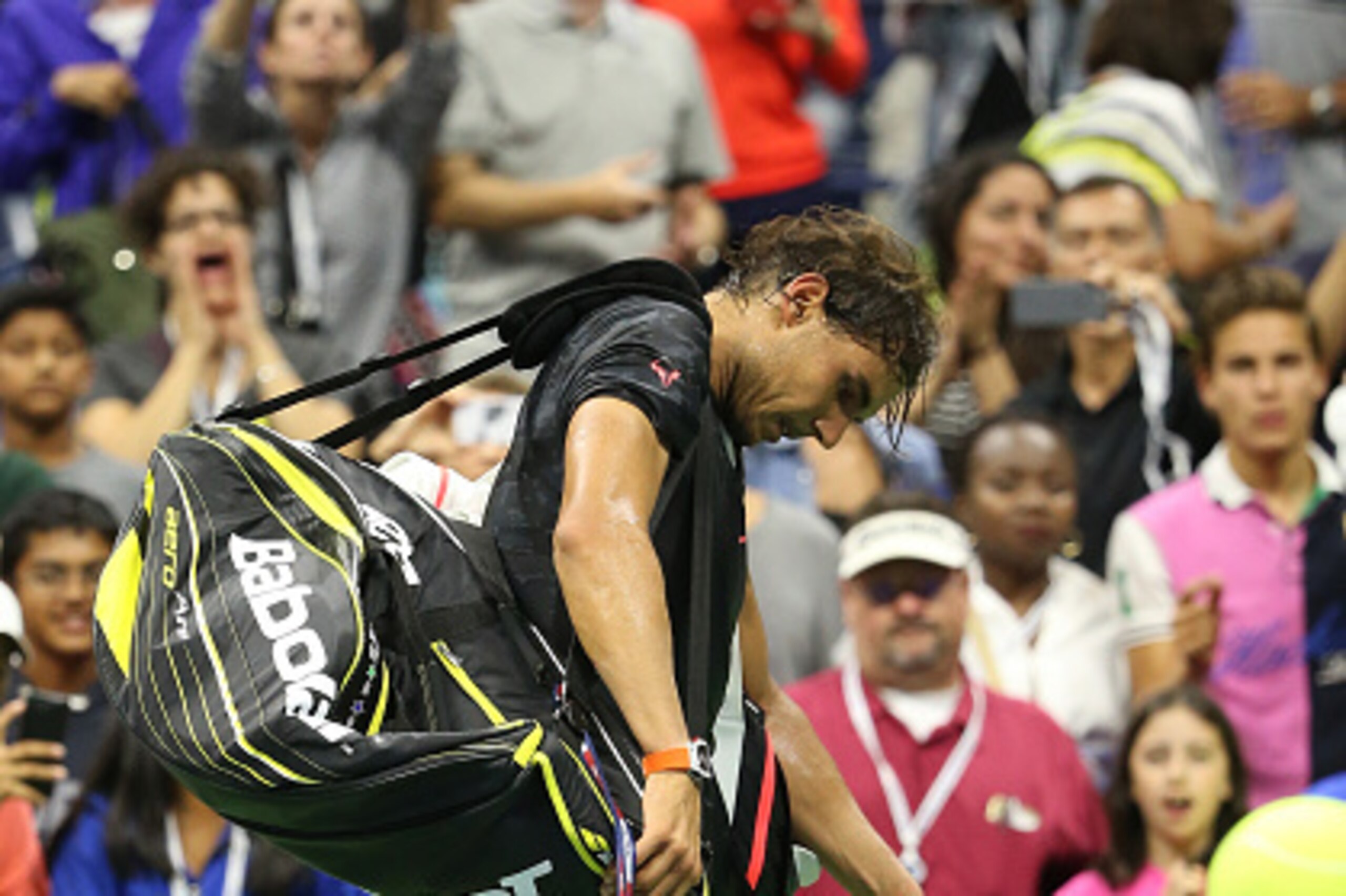 NEW YORK, NY - SEPTEMBER 04:  Rafael Nadal of Spain walks off the court after his loss to Fabio Fognini of Italy on Day Five of the 2015 US Open at the USTA Billie Jean King National Tennis Center on September 4, 2015 in the Flushing neighborhood of the Q