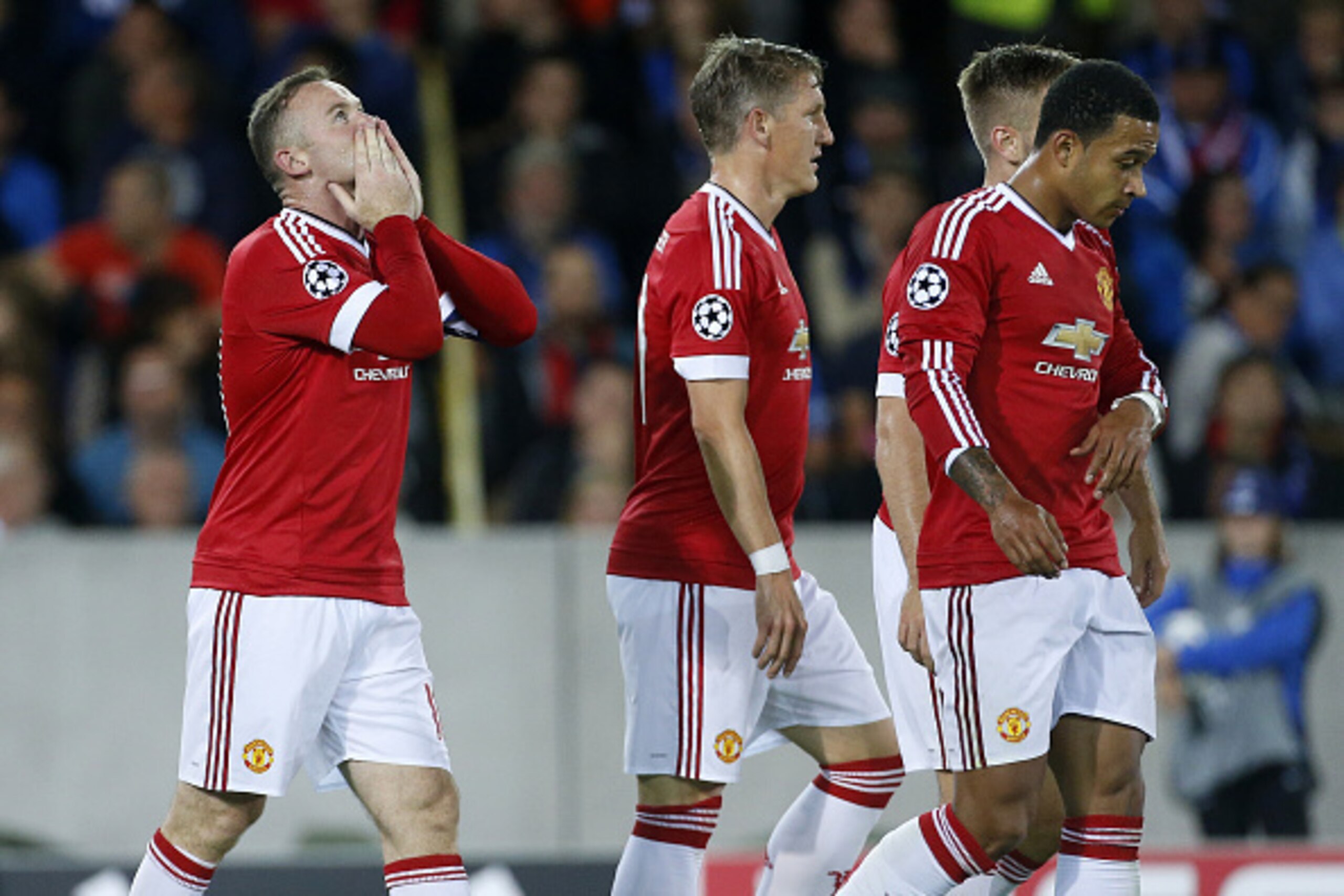 BRUGGE - AUGUST 26: Wayne Rooney of Manchester United celebrates his goal during the UEFA Champions League play off round 2nd leg between Club Brugge KV and Manchester United on August 26, 2015 in Brugge, Belgium. (Photo by Jean Catuffe/Getty Images)
