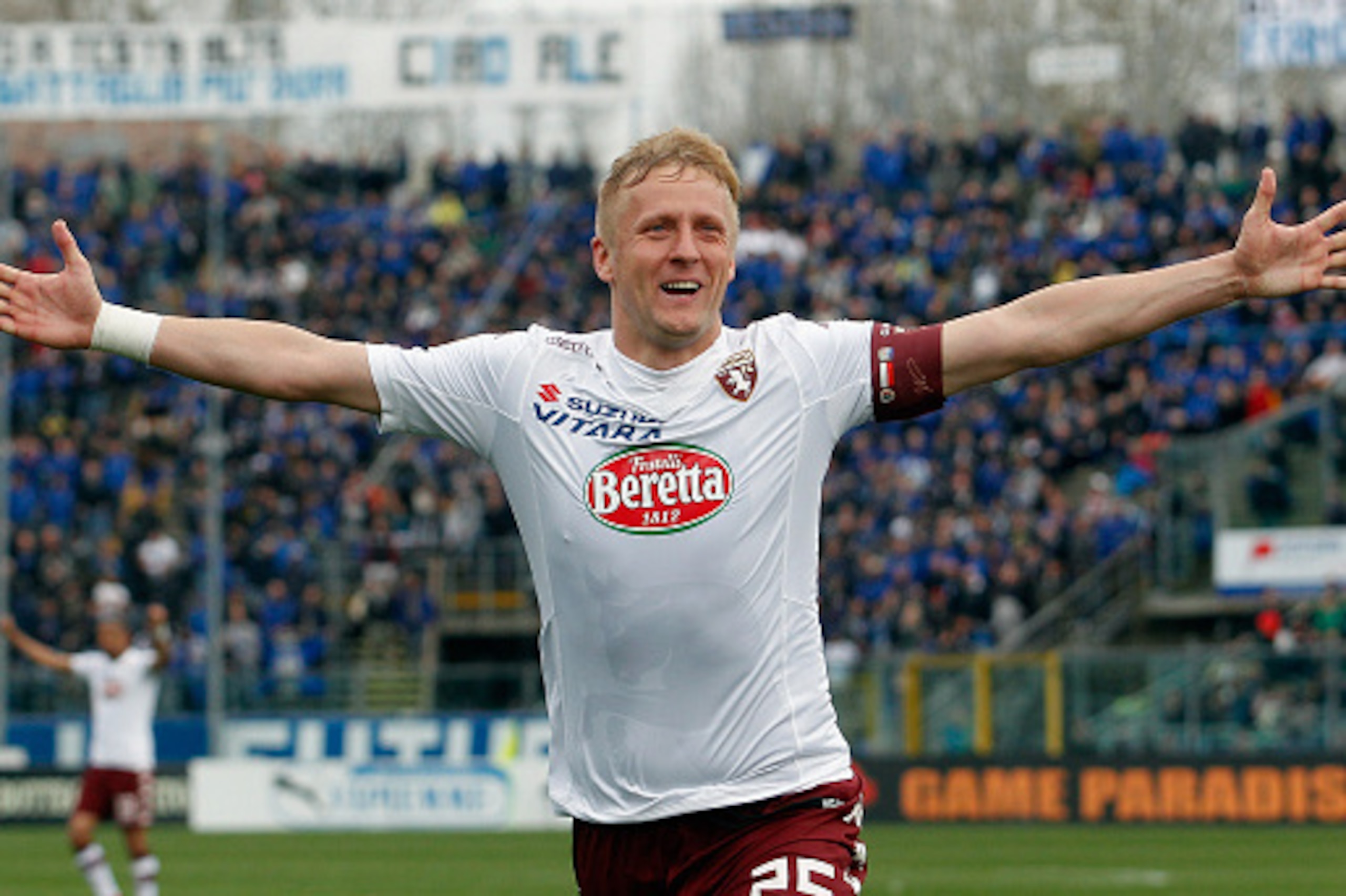 BERGAMO, ITALY - APRIL 04:  Kamil Glik of Torino celebrates after scoring the second goal during the Serie A match between Atalanta BC and Torino FC at Stadio Atleti Azzurri d'Italia on April 4, 2015 in Bergamo, Italy.  (Photo by Maurizio Lagana/Getty Ima