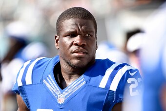 Aug 16, 2015; Philadelphia, PA, USA; Indianapolis Colts running back Frank Gore (23) on the sidelines during game against the Philadelphia Eagles in a preseason NFL football game at Lincoln Financial Field. The Eagles defeated the Colts, 36-10. Mandatory