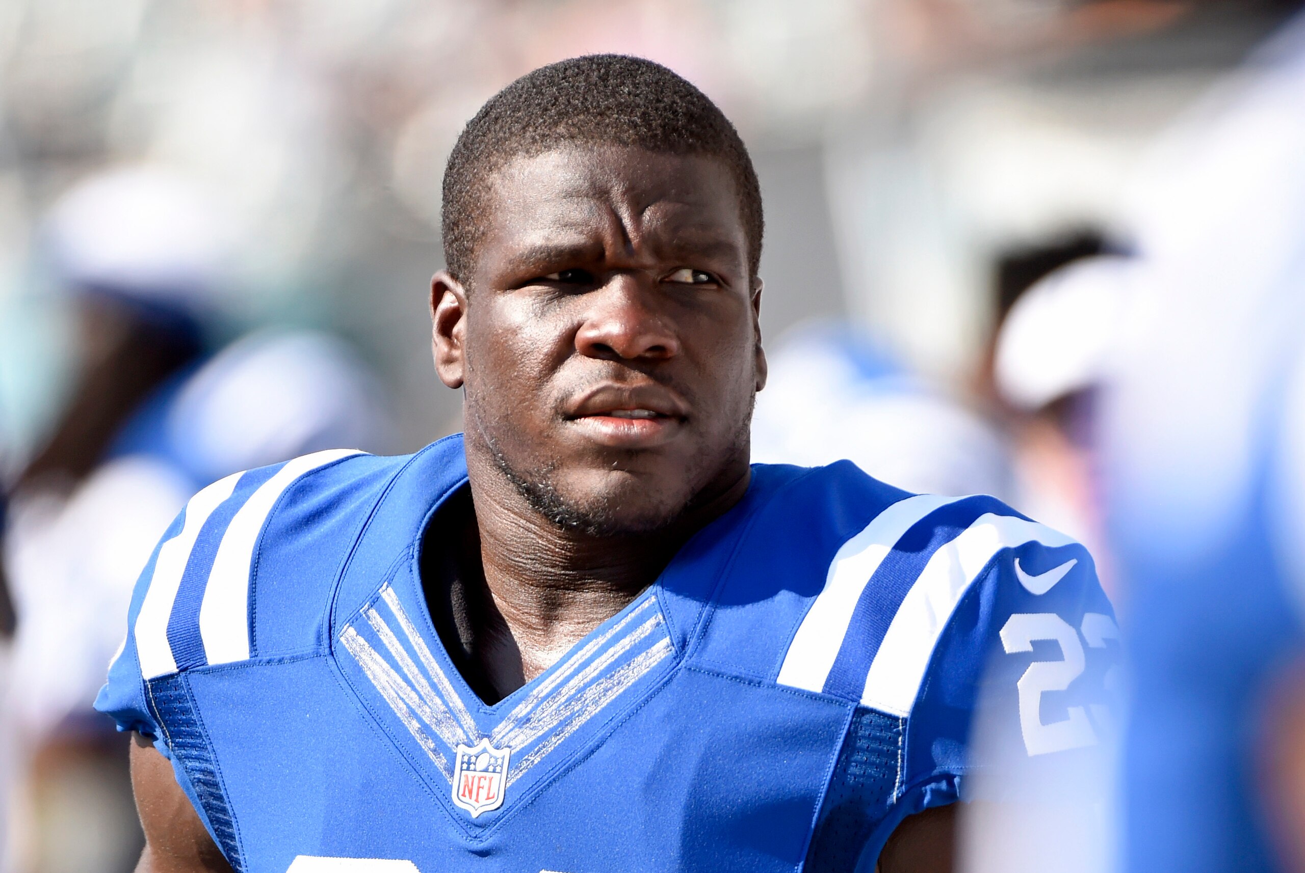 Aug 16, 2015; Philadelphia, PA, USA; Indianapolis Colts running back Frank Gore (23) on the sidelines during game against the Philadelphia Eagles in a preseason NFL football game at Lincoln Financial Field. The Eagles defeated the Colts, 36-10. Mandatory