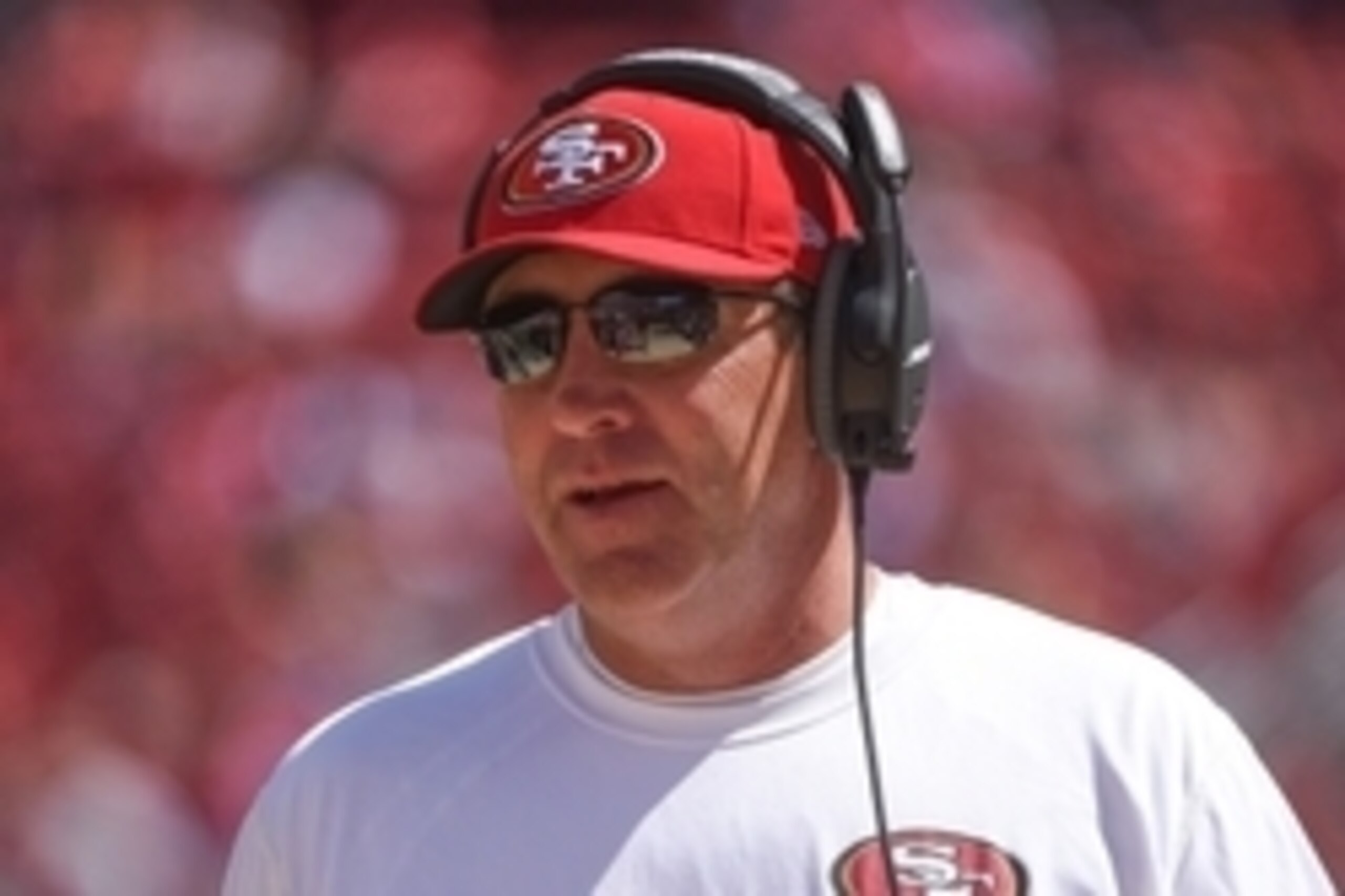 August 24, 2014; Santa Clara, CA, USA; San Francisco 49ers quarterback coach Geep Chryst during the third quarter against the San Diego Chargers at Levi's Stadium. The 49ers defeated the Chargers 21-7. Mandatory Credit: Kyle Terada-USA TODAY Sports