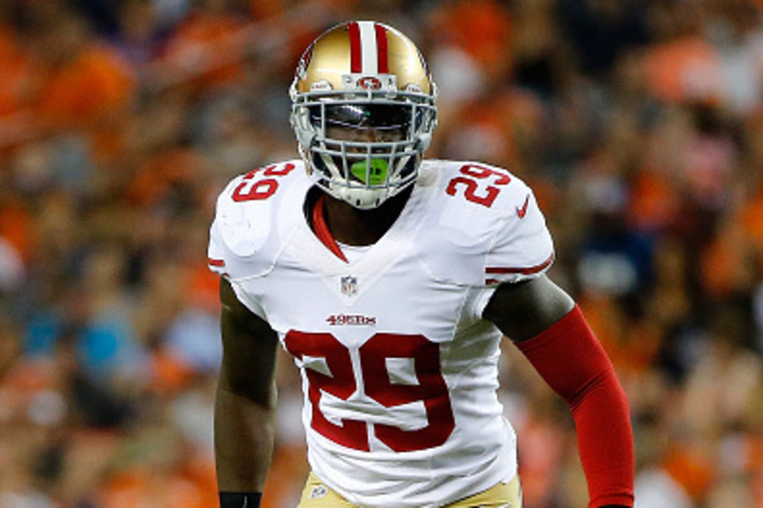DENVER, CO - AUGUST 29:  Strong safety Jaquiski Tartt #29 of the San Francisco 49ers plays defense against the Denver Broncos during preseason action at Sports Authority Field at Mile High on August 29, 2015 in Denver, Colorado. The Broncos defeated the 4