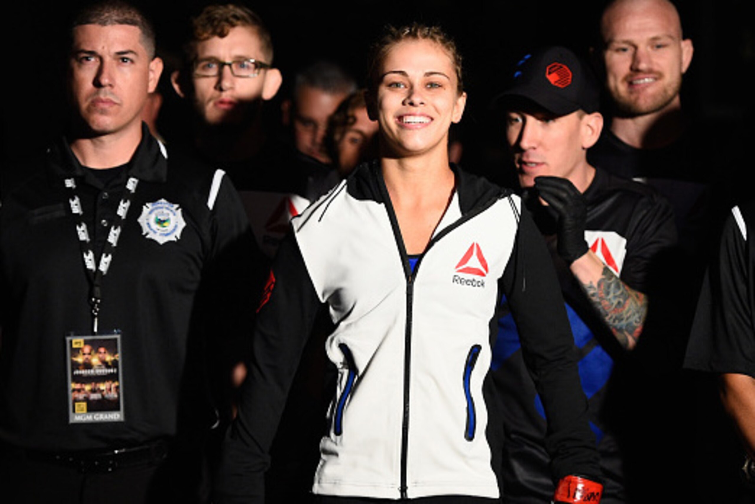 LAS VEGAS, NV - SEPTEMBER 05: Paige VanZant walks to the Octagon to face Alex Chambers in their women's strawweight bout during the UFC 191 event inside MGM Grand Garden Arena on September 5, 2015 in Las Vegas, Nevada.  (Photo by Jeff Bottari/Zuffa LLC/Zu