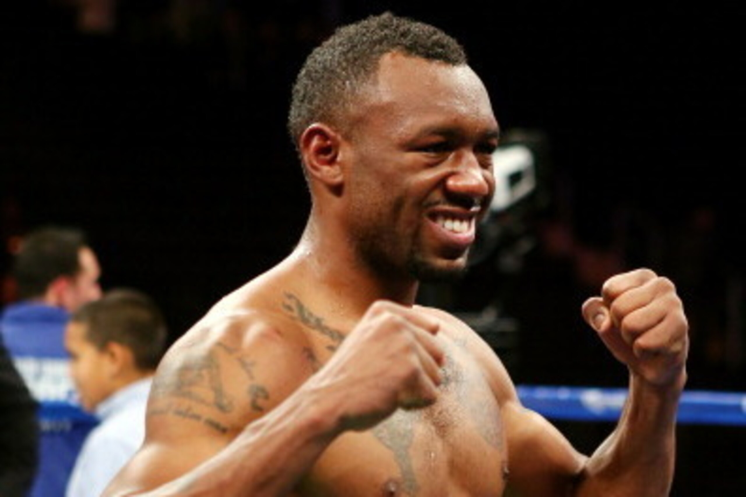 NEW YORK, NY - DECEMBER 01:  Austin Trout celebrates with the belt after defeating Miguel Cotto to retain his WBA Super Welterweight Championship title at Madison Square Garden on December 1, 2012 in New York City.  (Photo by Elsa/Getty Images)