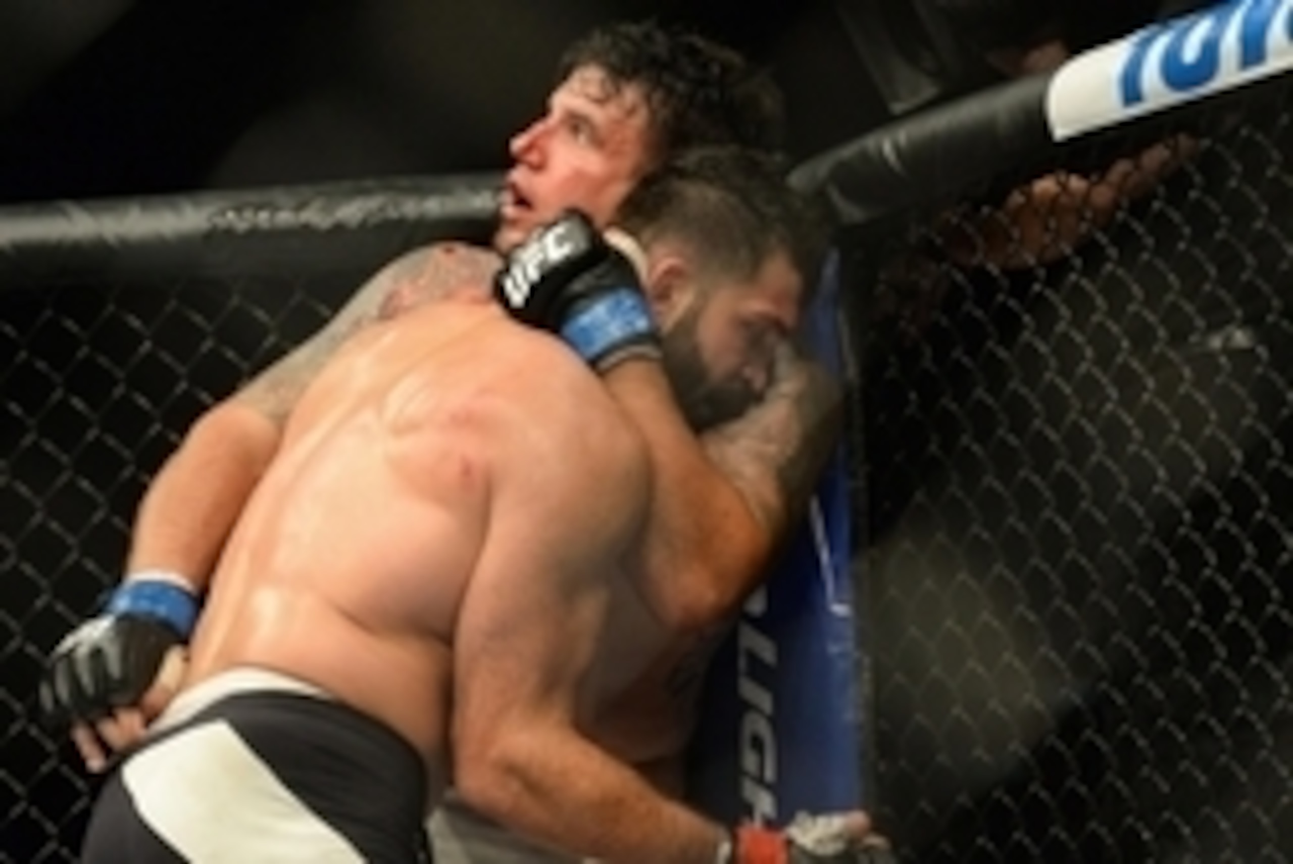 Sep 5, 2015; Las Vegas, NV, USA; Frank Mir (blue gloves) and Andrei Arlovski (red gloves) during their heavyweight bout at UFC 191 at MGM Grand Garden Arena. Mandatory Credit: Jayne Kamin-Oncea-USA TODAY Sports