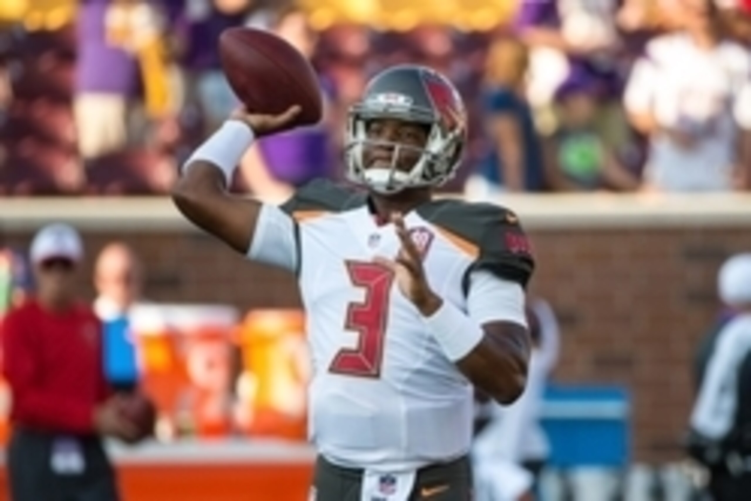 Aug 15, 2015; Minneapolis, MN, USA; Tampa Bay Buccaneers quarterback Jameis Winston (3) warms up prior to a preseason NFL football game against the Minnesota Vikings at TCF Bank Stadium. Mandatory Credit: Brace Hemmelgarn-USA TODAY Sports Aug 15, 2015; Minneapolis, MN, USA; Tampa Bay Buccaneers quarterback Jameis Winston (3) warms up prior to a preseason NFL football game against the Minnesota Vikings at TCF Bank Stadium. Mandatory Credit: Brace Hemmelgarn-USA TODAY Sports