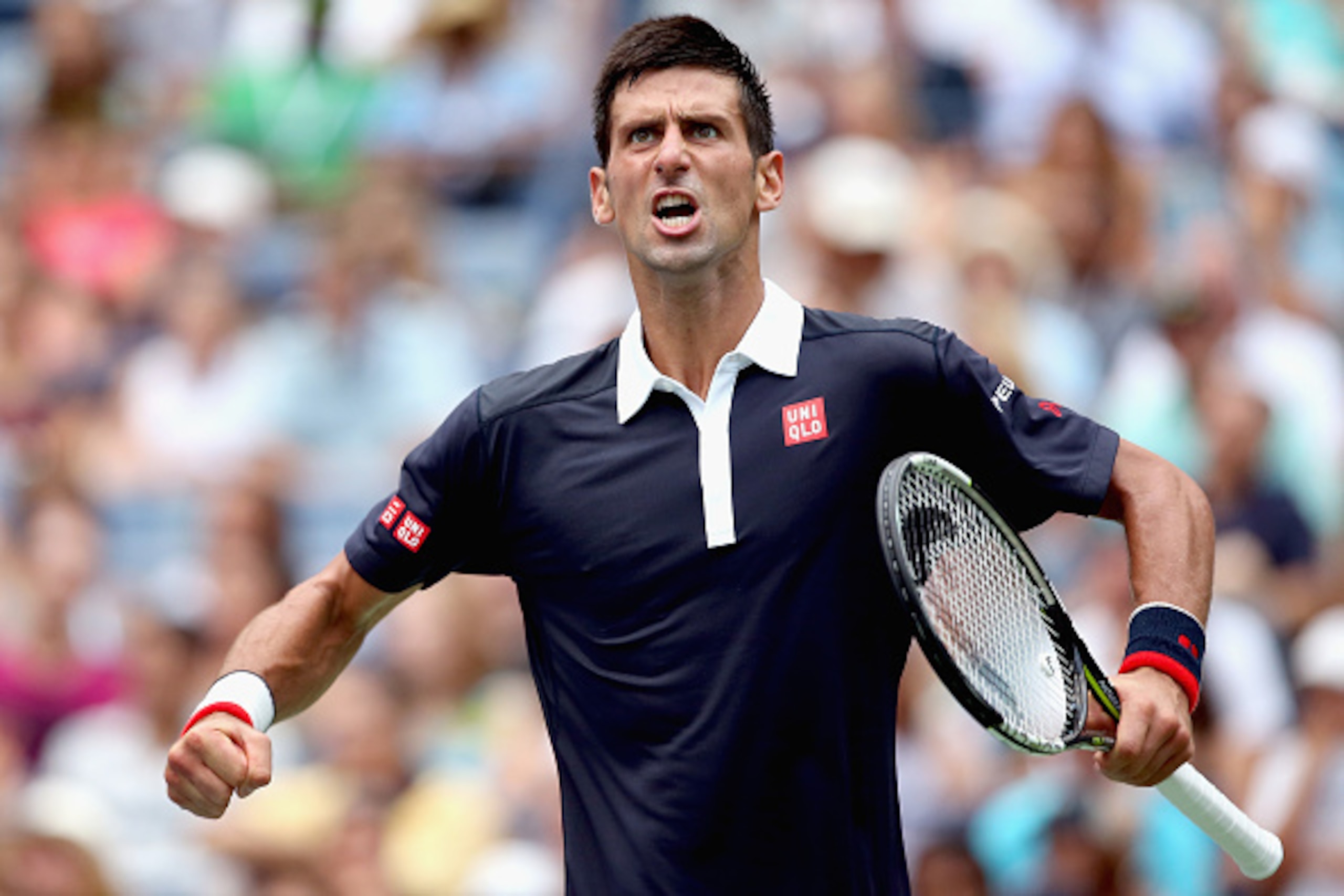 NEW YORK, NY - SEPTEMBER 04:  Novak Djokovic of Serbia celebrates a point against Andreas Seppi of Italy during their Men's Singles Third Round match on Day Five of the 2015 US Open at the USTA Billie Jean King National Tennis Center on September 4, 2015 