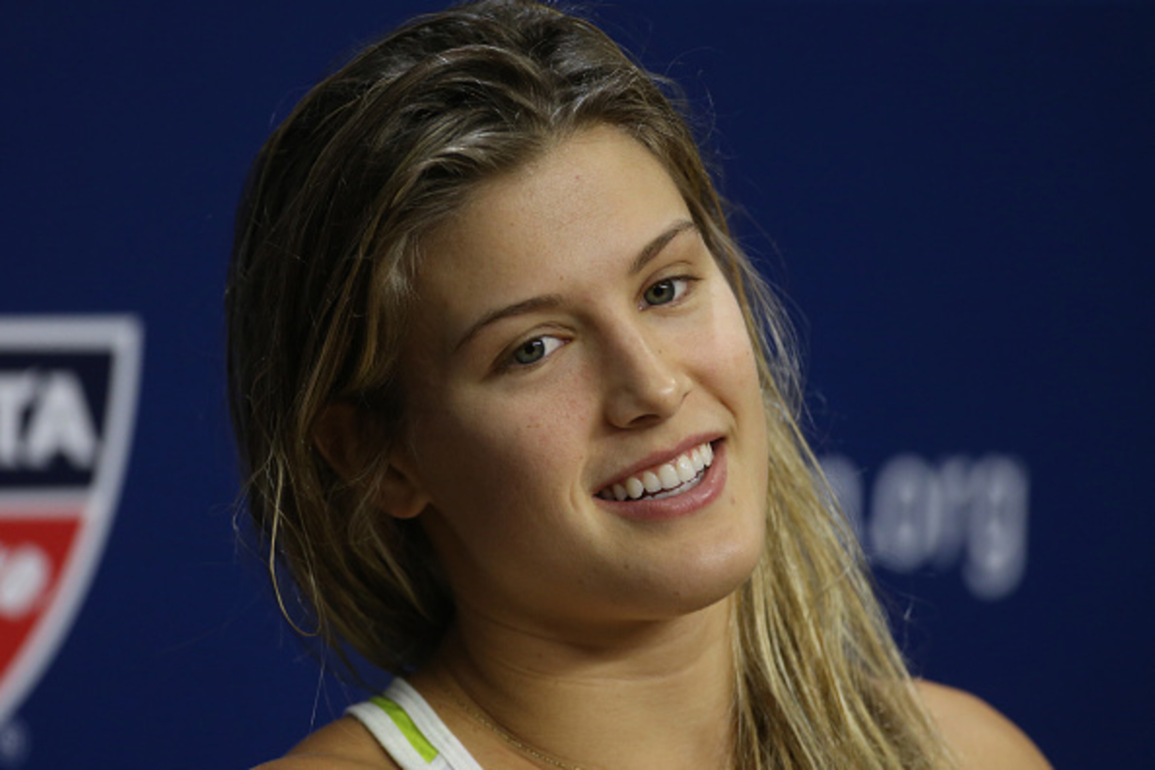NEW YORK, NY - SEPTEMBER 4: Eugenie Bouchard of Canada answers to the media during a press conference on day five of the 2015 US Open at USTA Billie Jean King National Tennis Center on September 4, 2015 in the Flushing neighborhood of the Queens borough o NEW YORK, NY - SEPTEMBER 4: Eugenie Bouchard of Canada answers to the media during a press conference on day five of the 2015 US Open at USTA Billie Jean King National Tennis Center on September 4, 2015 in the Flushing neighborhood of the Queens borough o