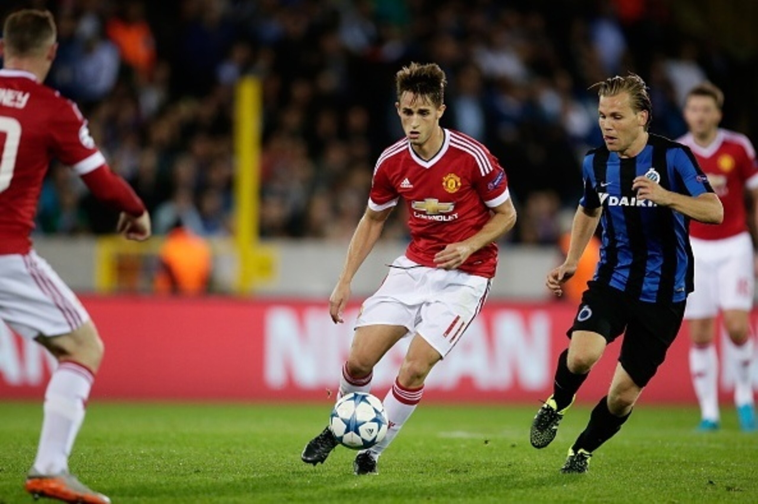 Adnan Januzaj of Manchester United, Ruud Vormer of Club Brugge during the UEFA Champions League play-offs match between Club Brugge and Manchester United on August 26, 2015 at the Jan Breydel stadium in Brugge, Belgium.(Photo by VI Images via Getty Images