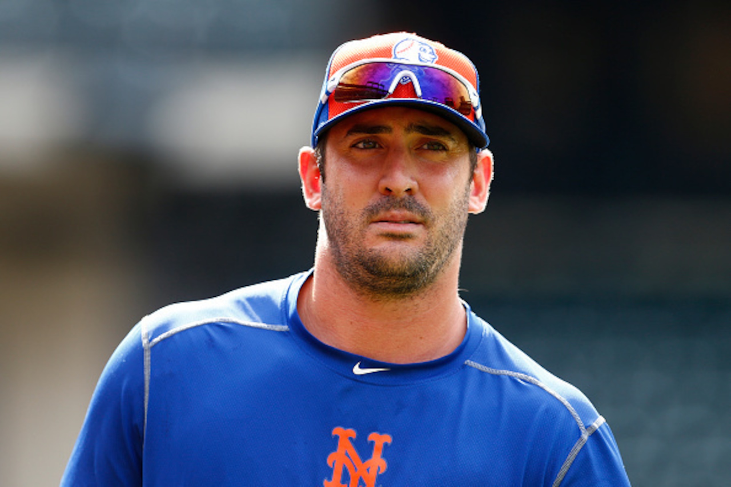 NEW YORK, NY - AUGUST 10: Matt Harvey #33 of the New York Mets waits to take batting practice before the start of a game against the Colorado Rockies on August 10, 2015 at Citi Field in the Flushing neighborhood of the Queens borough of New York City. (Ph