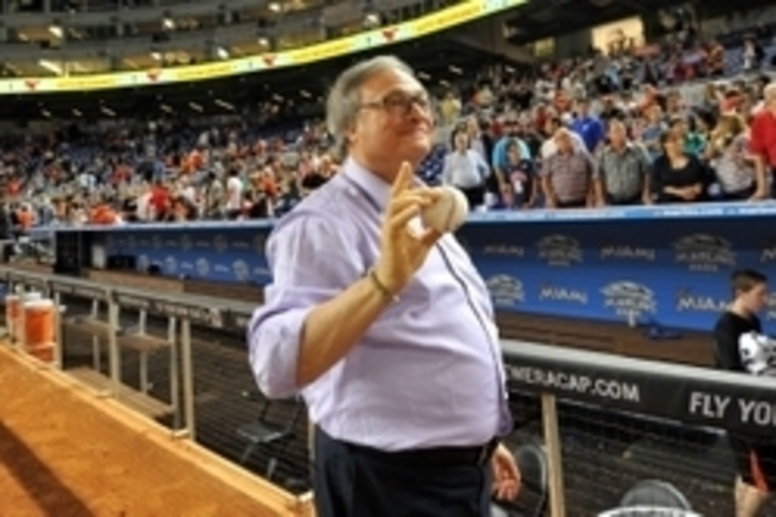 Sep 11, 2013; Miami, FL, USA; Miami Marlins owner Jeffrey Loria is seen in front of Marlins dugout after they defeated the Atlanta Braves 5-2 at Marlins Park. Mandatory Credit: Steve Mitchell-USA TODAY Sports Sep 11, 2013; Miami, FL, USA; Miami Marlins owner Jeffrey Loria is seen in front of Marlins dugout after they defeated the Atlanta Braves 5-2 at Marlins Park. Mandatory Credit: Steve Mitchell-USA TODAY Sports