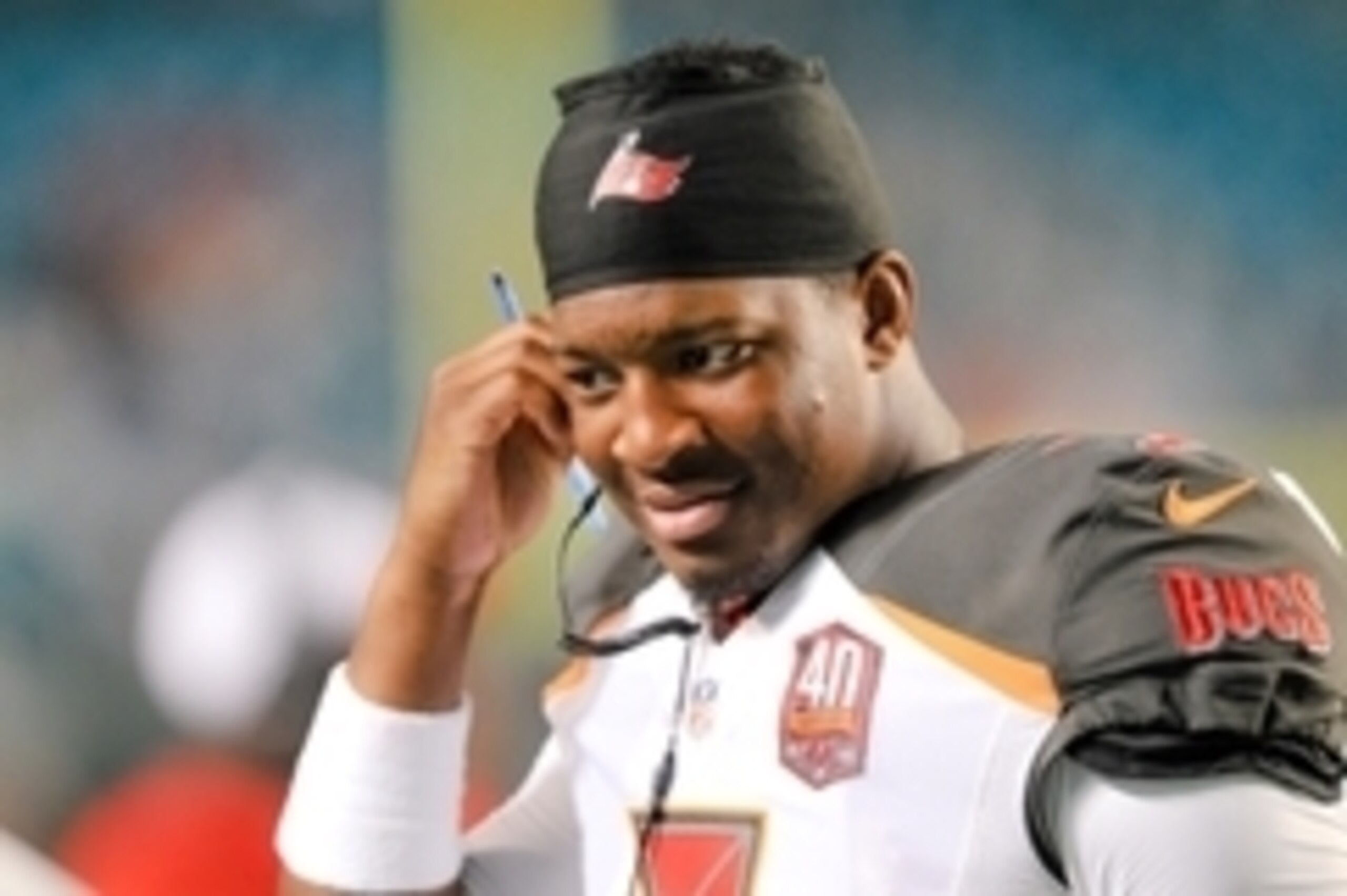 Sep 3, 2015; Miami Gardens, FL, USA; Tampa Bay Buccaneers quarterback Jameis Winston (3) looks on from the sideline during the second half against the Miami Dolphins at Sun Life Stadium. Mandatory Credit: Steve Mitchell-USA TODAY Sports