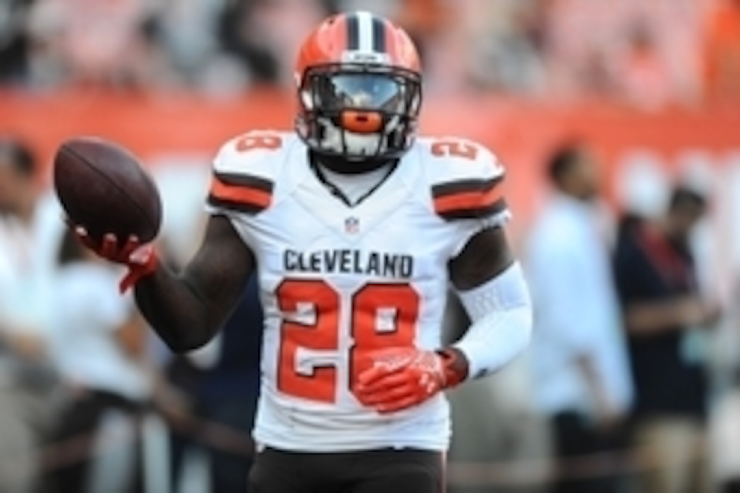 Aug 20, 2015; Cleveland, OH, USA; Cleveland Browns running back Terrance West (28) at FirstEnergy Stadium. Mandatory Credit: Ken Blaze-USA TODAY Sports