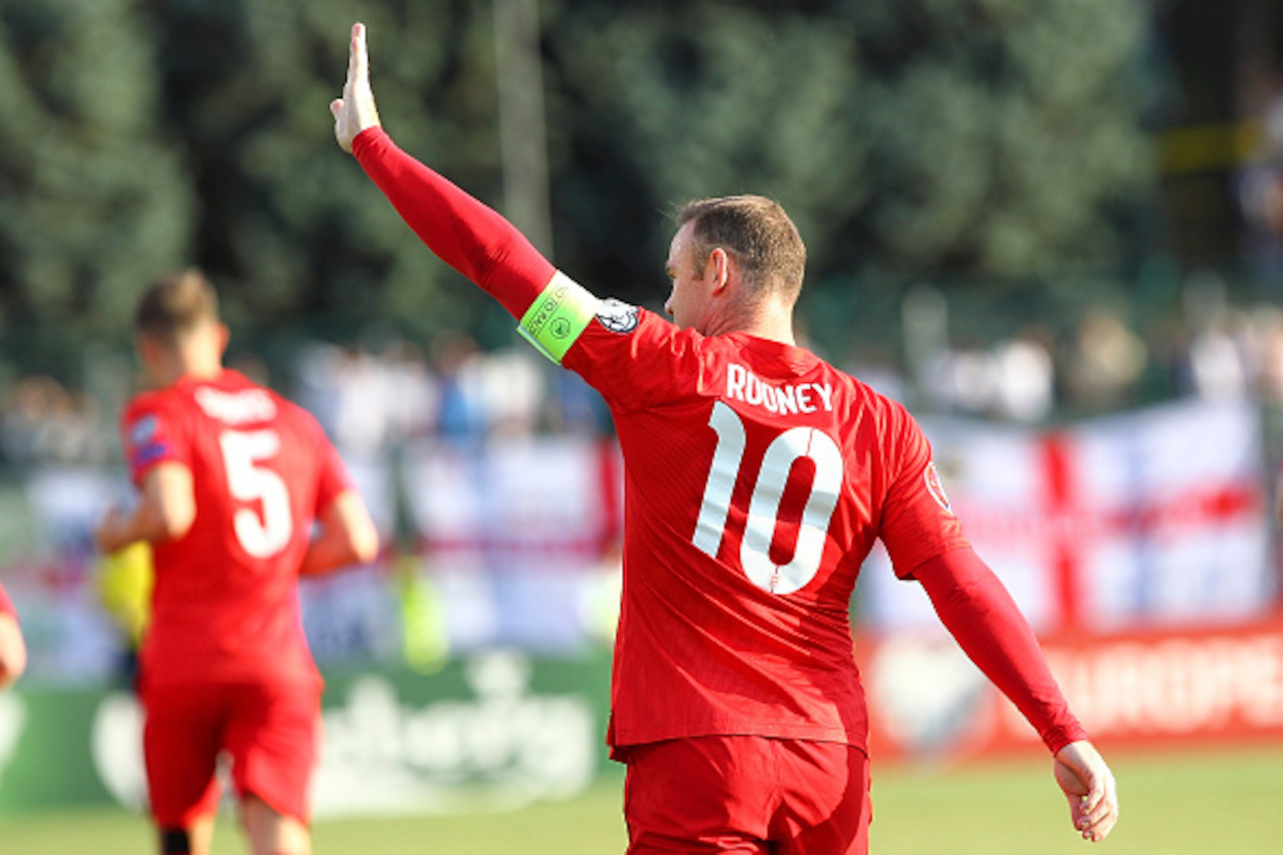 SAN MARINO, ITALY - SEPTEMBER 05:  Wayne Rooney of England celebrates after scoring the opening goal during the UEFA EURO 2016 Qualifier between San Marino and England at Stadio Olimpico on September 5, 2015 in San Marino, Italy.  (Photo by Marco Luzzani/
