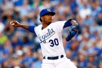 KANSAS CITY, MO - SEPTEMBER 02:  Starting pitcher Yordano Ventura #30 of the Kansas City Royals pitches during the 1st inning of the game against the Detroit Tigers at Kauffman Stadium on September 2, 2015 in Kansas City, Missouri.  (Photo by Jamie Squire