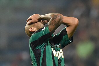 REGGIO NELL'EMILIA, ITALY - OCTOBER 18: Simone Zaza of Sassuolo in action during the Serie A match between US Sassuolo Calcio and Juventus FC at Mapei Stadium on October 18, 2014 in Reggio nell'Emilia, Italy.  (Photo by Giuseppe Bellini/Getty Images)