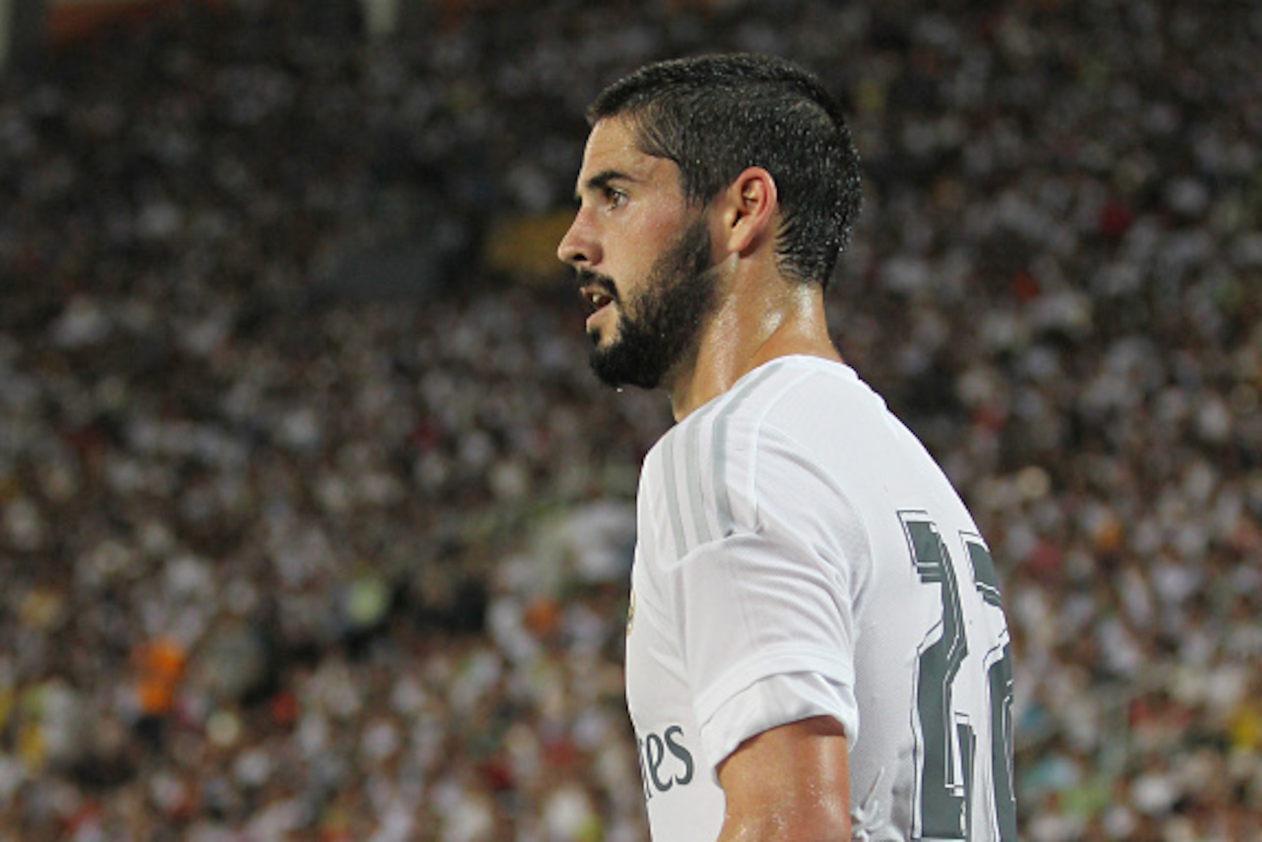 GUANGZHOU, CHINA - JULY 27: Isco of Real Madrid looks on during the International Champions Cup China 2015 match  between Real Madrid and FC Internazionale at Tianhe Stadium on July 27, 2015 in Guangzhou, China. (Photo by Zhong Zhi/Getty Images)