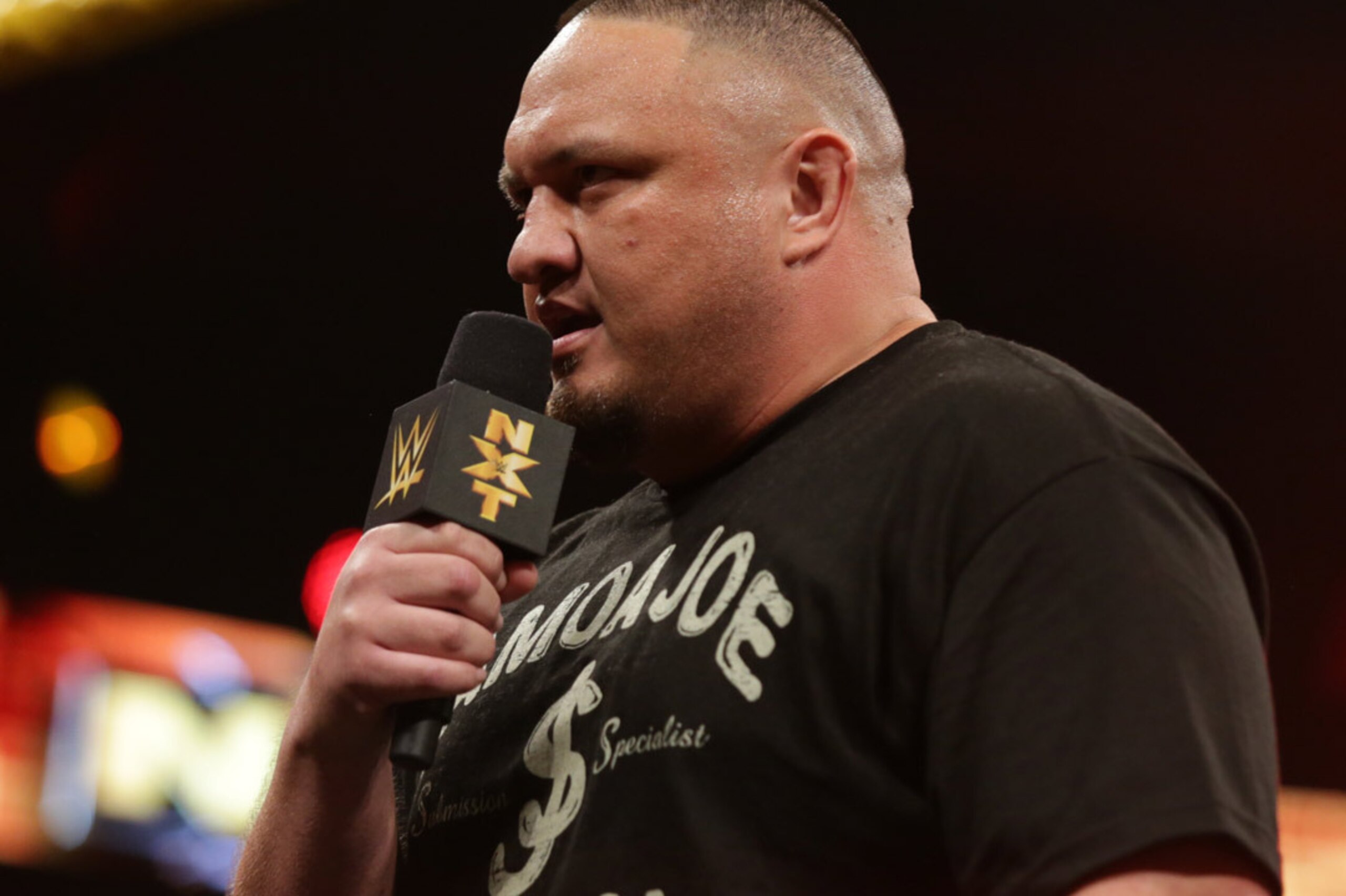 Samoa Joe addresses the NXT crowd.
