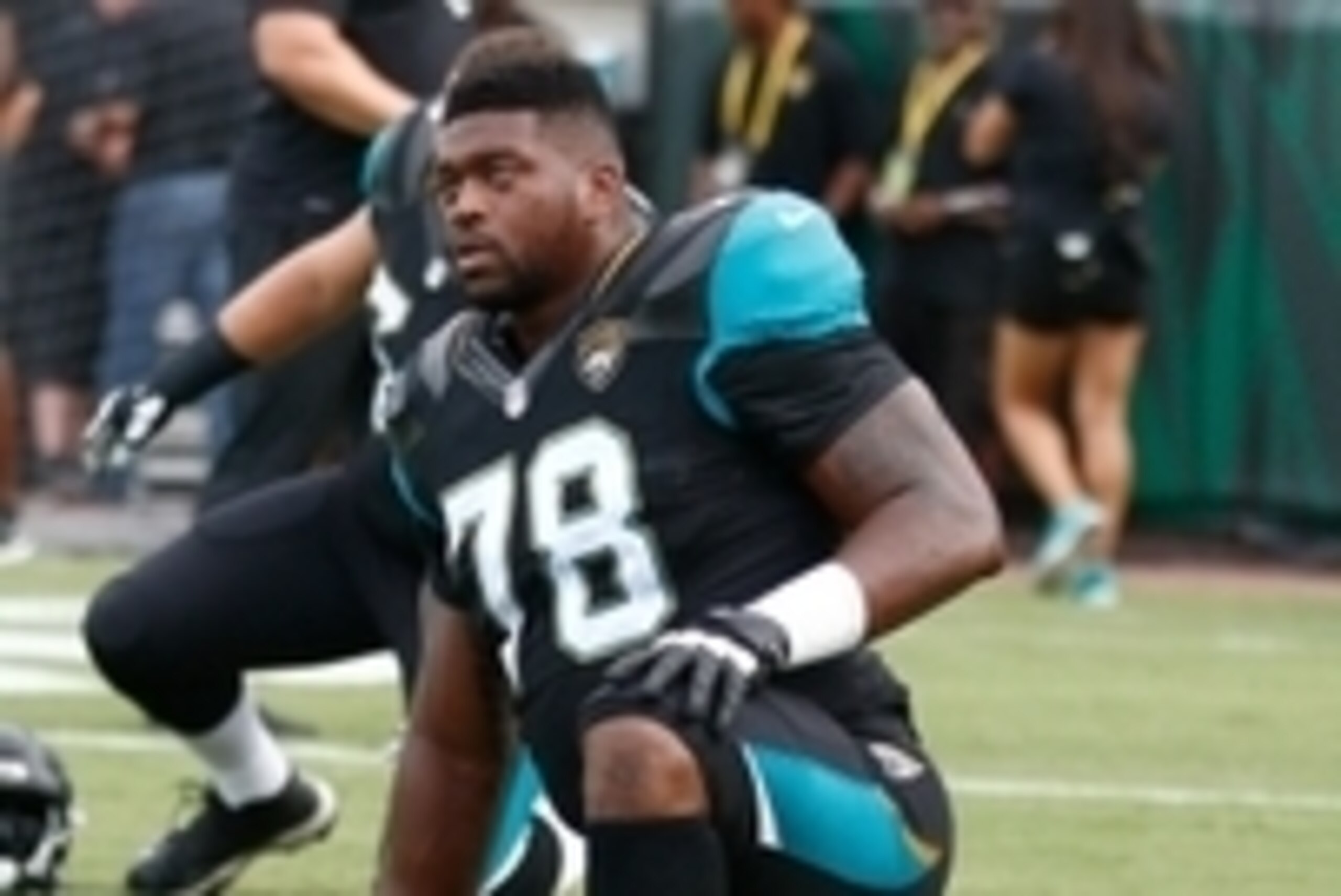 Aug 14, 2015; Jacksonville, FL, USA; Jacksonville Jaguars tackle Jermey Parnell (78) stretches during pre game of a preseason NFL football game against the Pittsburgh Steelers at EverBank Field. Mandatory Credit: Reinhold Matay-USA TODAY Sports