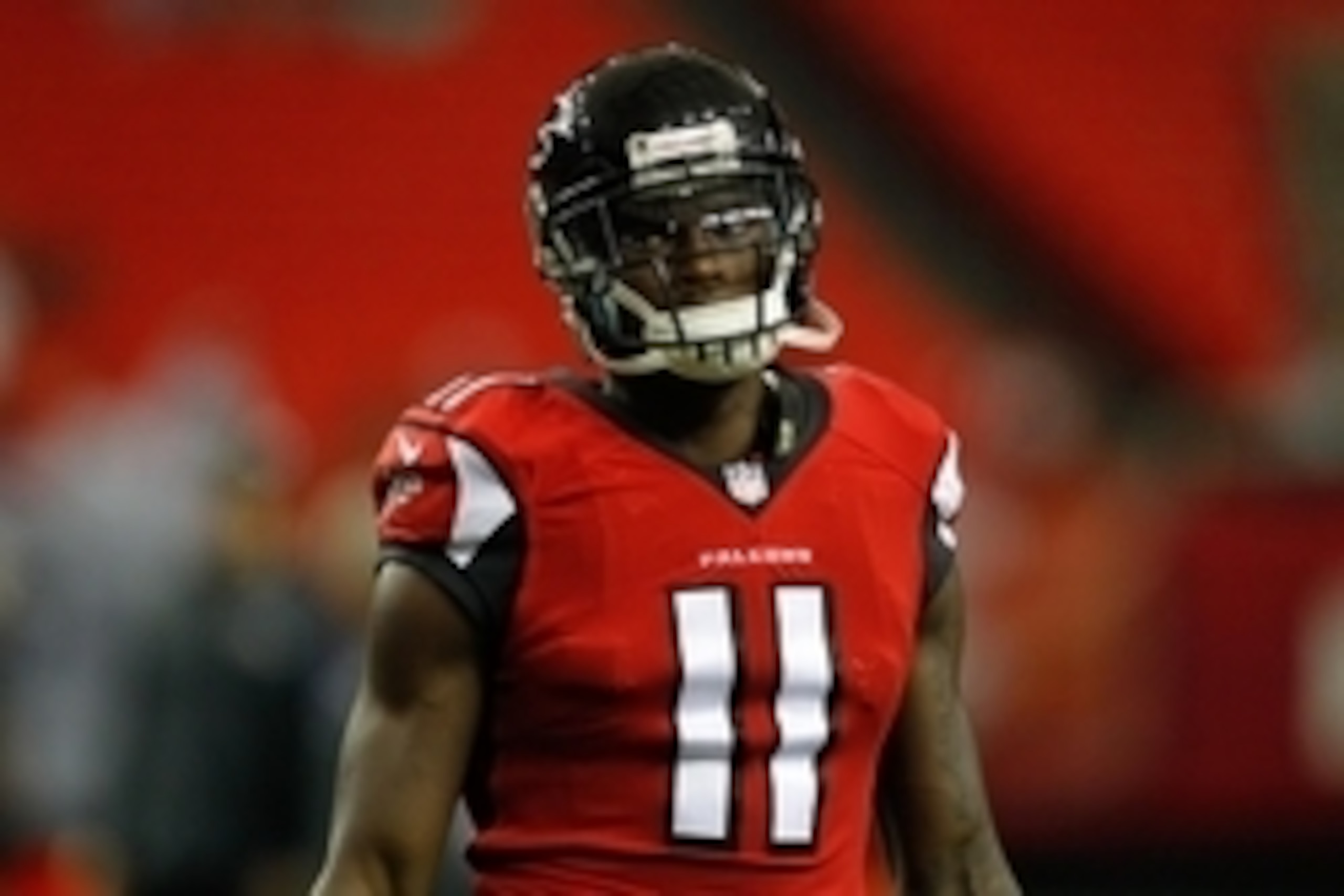 Sep 3, 2015; Atlanta, GA, USA; Atlanta Falcons wide receiver Julio Jones (11) prepares for a game against the Baltimore Ravens at the Georgia Dome. Mandatory Credit: Brett Davis-USA TODAY Sports
