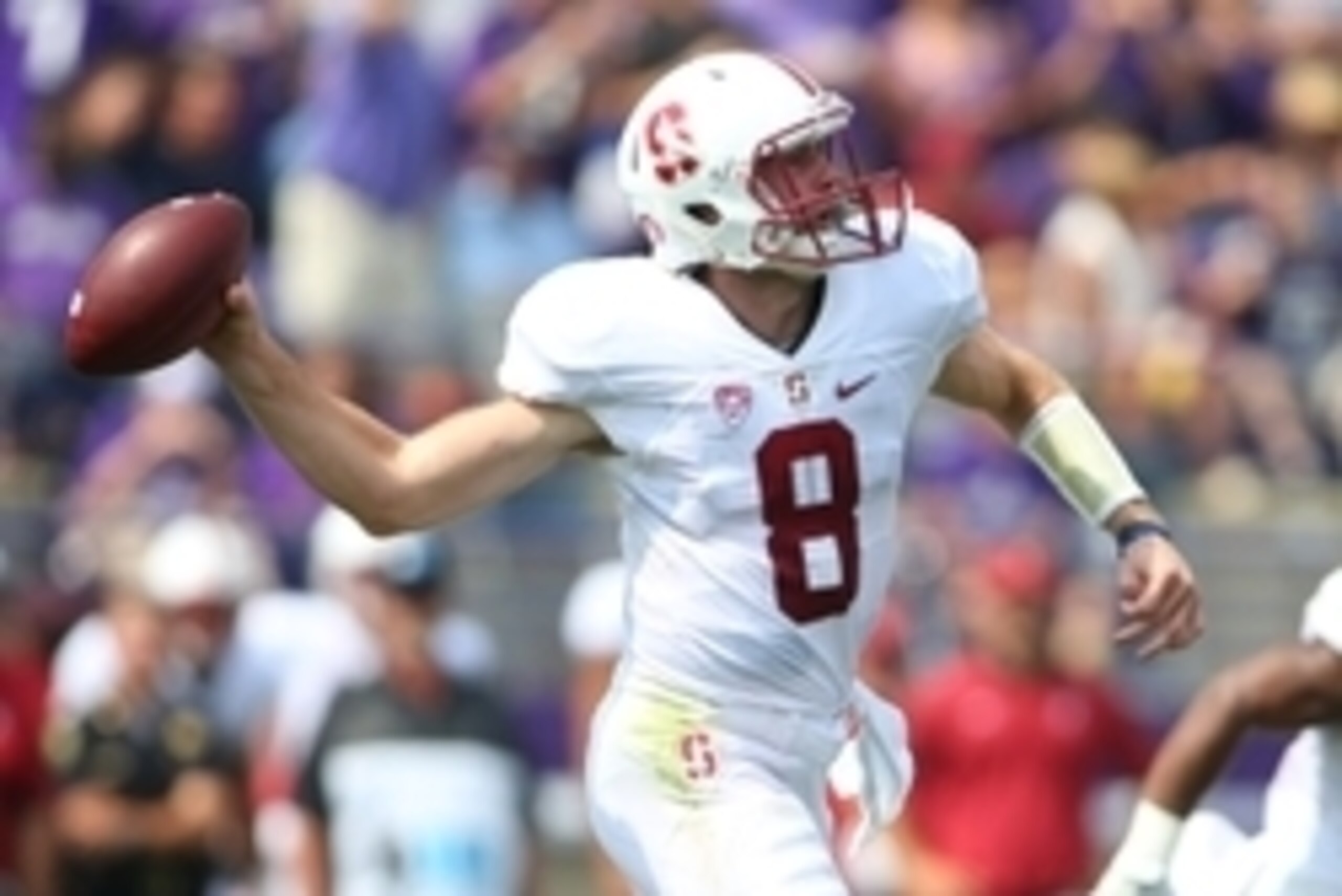 Sep 5, 2015; Evanston, IL, USA; Stanford Cardinal quarterback Kevin Hogan (8) drops back to pass during the game against the Northwestern Wildcats at Ryan Field. c Mandatory Credit: Caylor Arnold-USA TODAY Sports