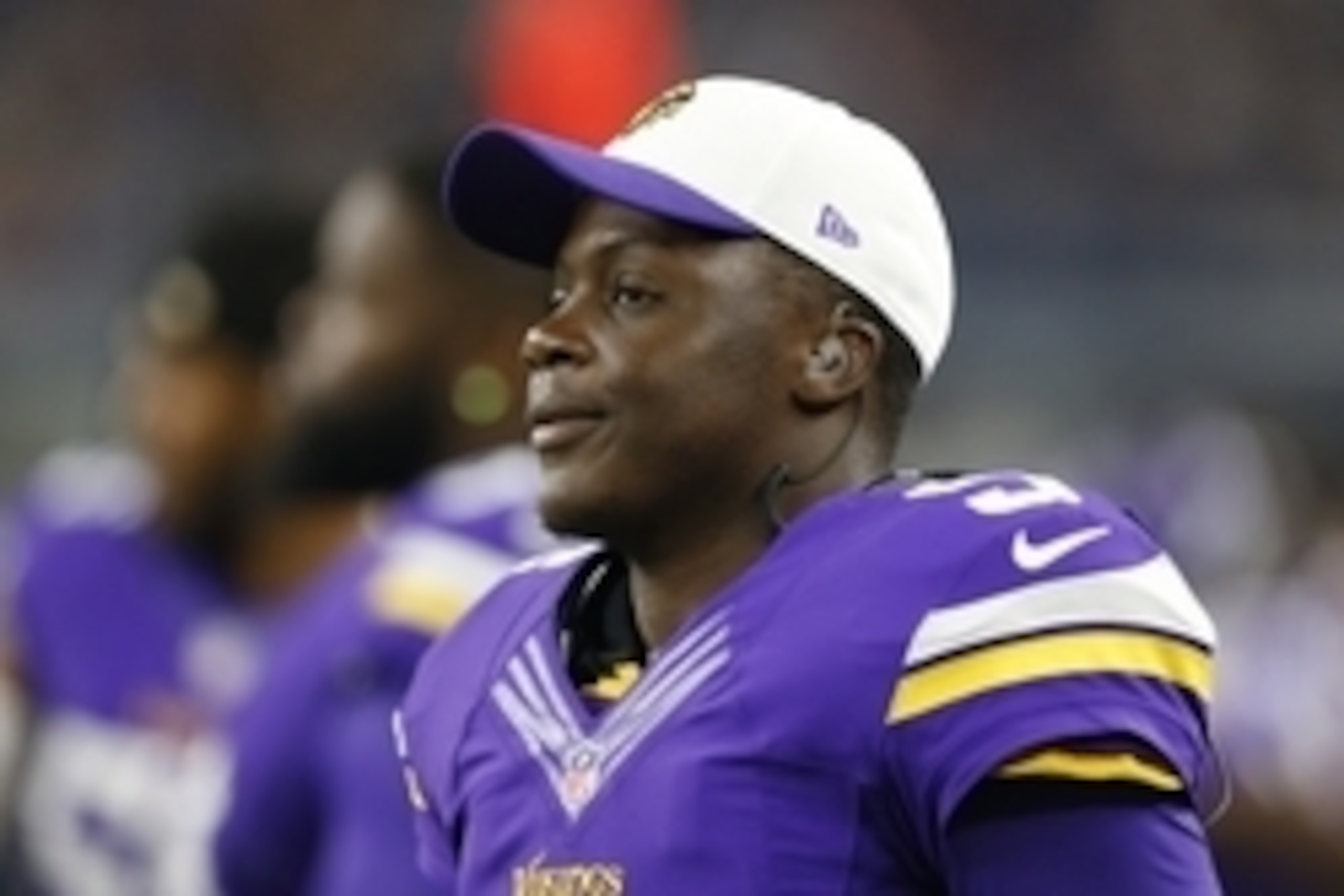 Aug 29, 2015; Arlington, TX, USA; Minnesota Vikings quarterback Teddy Bridgewater (5) on the sidelines during the game against the Dallas Cowboys at AT&T Stadium. Mandatory Credit: Matthew Emmons-USA TODAY Sports