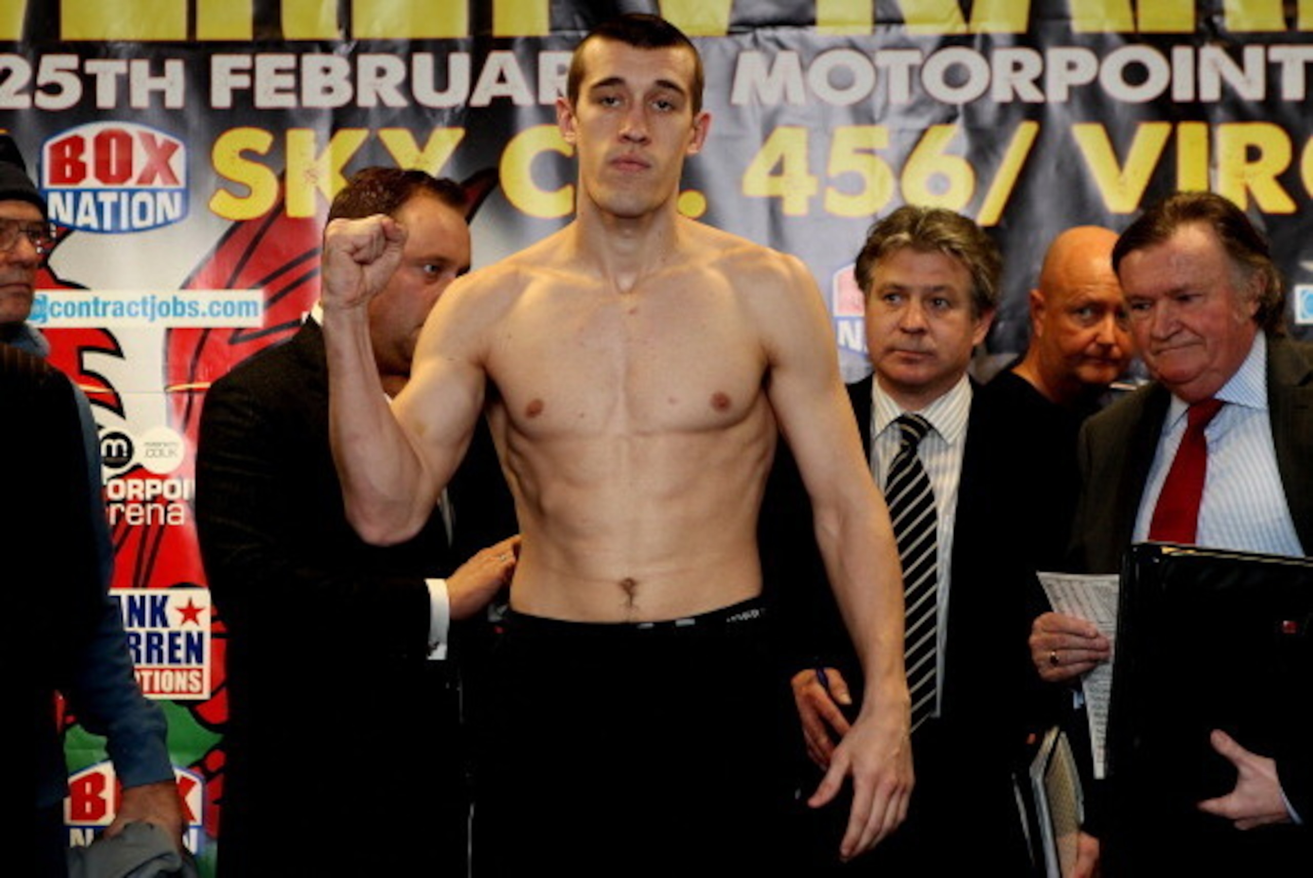 CARDIFF, WALES - FEBRUARY 24:  Tommy Karpency during his Weigh-In prior to the WBO Light Heaveyweight Title bout against Nathan Cleverly on February 24, 2012 in Cardiff, Wales.  (Photo by Scott Heavey/Getty Images)