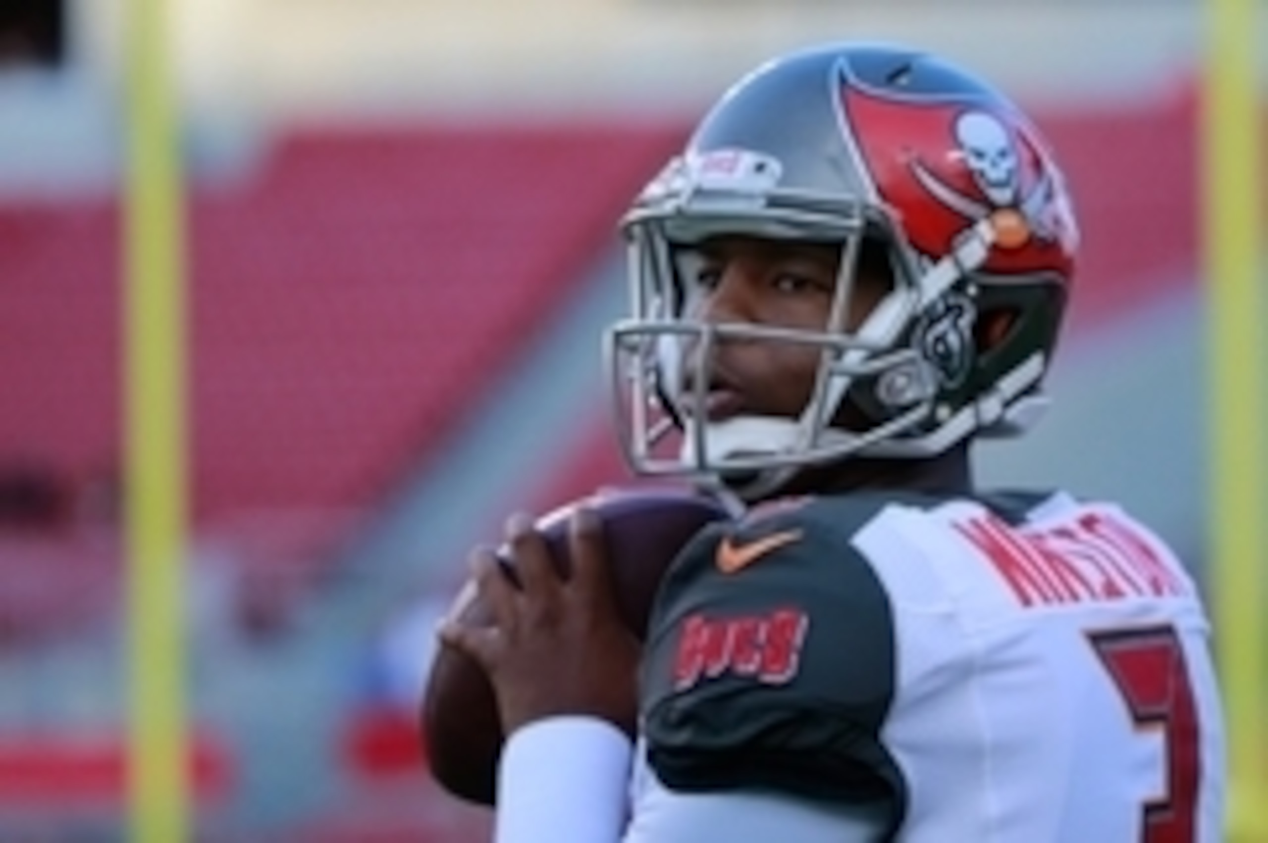 Aug 24, 2015; Tampa, FL, USA; Tampa Bay Buccaneers quarterback Jameis Winston (3) works out prior to the game at Raymond James Stadium. Mandatory Credit: Kim Klement-USA TODAY Sports