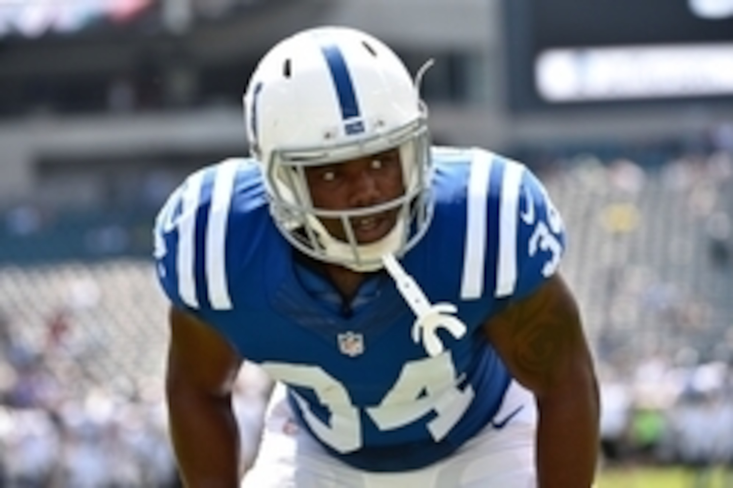 Aug 16, 2015; Philadelphia, PA, USA; Indianapolis Colts running back Josh Robinson (34) warms up before a preseason NFL football game against the Philadelphia Eagles at Lincoln Financial Field. Mandatory Credit: Derik Hamilton-USA TODAY Sports