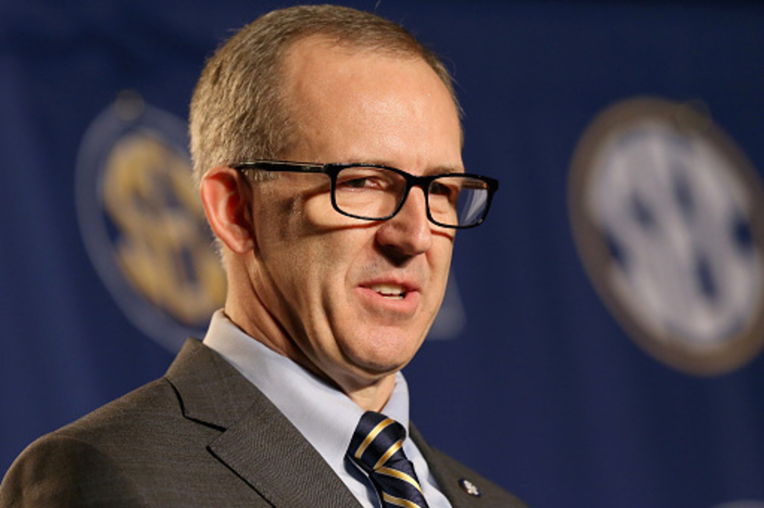 NASHVILLE, TN - MARCH 13: Greg Sankey the new commissioner of the SEC talks to the media before the quaterfinals of the SEC Basketball Tournament at Bridgestone Arena on March 13, 2015 in Nashville, Tennessee. (Photo by Andy Lyons/Getty Images) NASHVILLE, TN - MARCH 13: Greg Sankey the new commissioner of the SEC talks to the media before the quaterfinals of the SEC Basketball Tournament at Bridgestone Arena on March 13, 2015 in Nashville, Tennessee. (Photo by Andy Lyons/Getty Images)