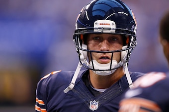INDIANAPOLIS, IN - AUGUST 22: Jay Cutler #6 of the Chicago Bears looks on during a preseason game against the Indianapolis Colts at Lucas Oil Stadium on August 22, 2015 in Indianapolis, Indiana. The Bears defeated the Colts 23-11. (Photo by Joe Robbins/Ge