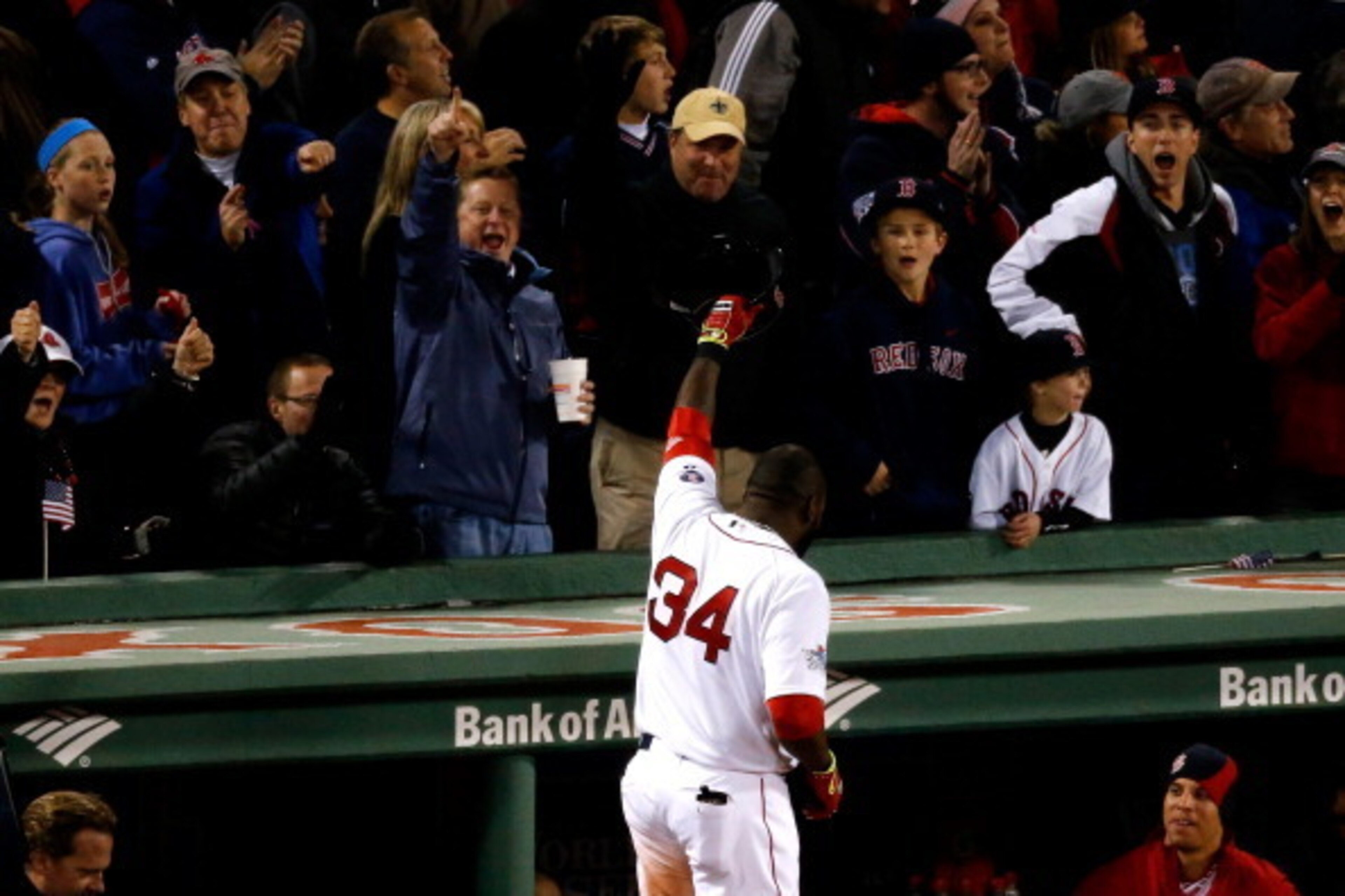 BOSTON, MA - OCTOBER 23:  David Ortiz #34 of the Boston Red Sox celebrates after hitting a home run in the seventh inning against the St. Louis Cardinals during Game One of the 2013 World Series at Fenway Park on October 23, 2013 in Boston, Massachusetts.