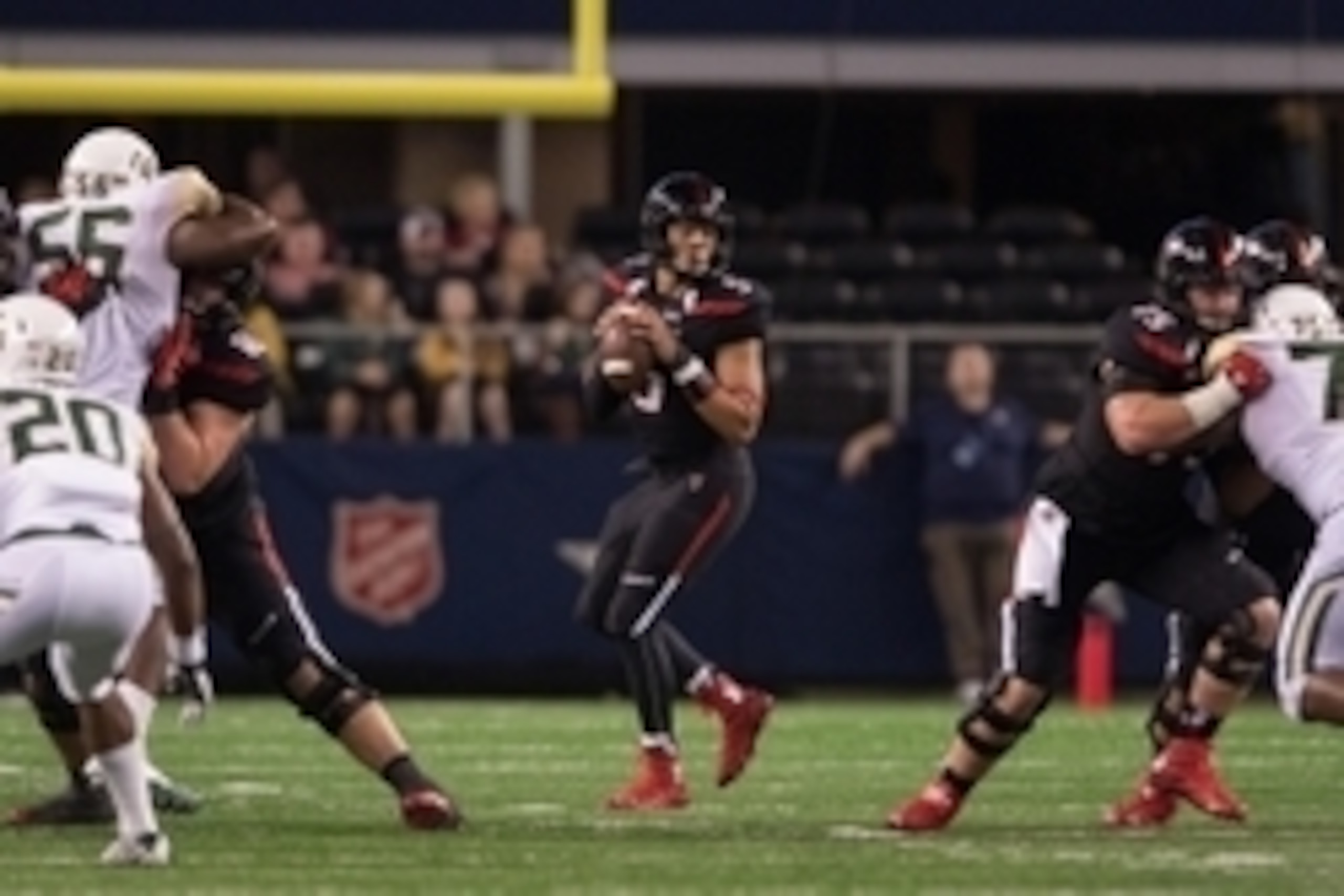 Nov 29, 2014; Arlington, TX, USA; Texas Tech Red Raiders quarterback Patrick Mahomes (5) drops back to pass against the Baylor Bears during the game at AT&T Stadium. The Bears defeated the Red Raiders 48-46. Mandatory Credit: Jerome Miron-USA TODAY Sports Nov 29, 2014; Arlington, TX, USA; Texas Tech Red Raiders quarterback Patrick Mahomes (5) drops back to pass against the Baylor Bears during the game at AT&T Stadium. The Bears defeated the Red Raiders 48-46. Mandatory Credit: Jerome Miron-USA TODAY Sports