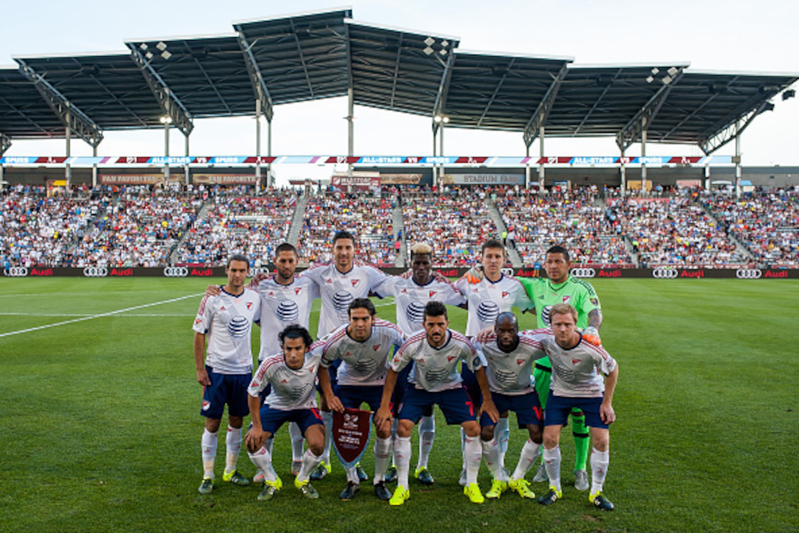 COMMERCE CITY, CO - JULY 29: MLS All-Stars pose for a group photo before the 2015 AT&T Major League Soccer All-Star game against the Tottenham Hotspur at Dick's Sporting Goods Park on July 29, 2015 in Commerce City, Colorado. (Photo by Dustin Bradford/Get
