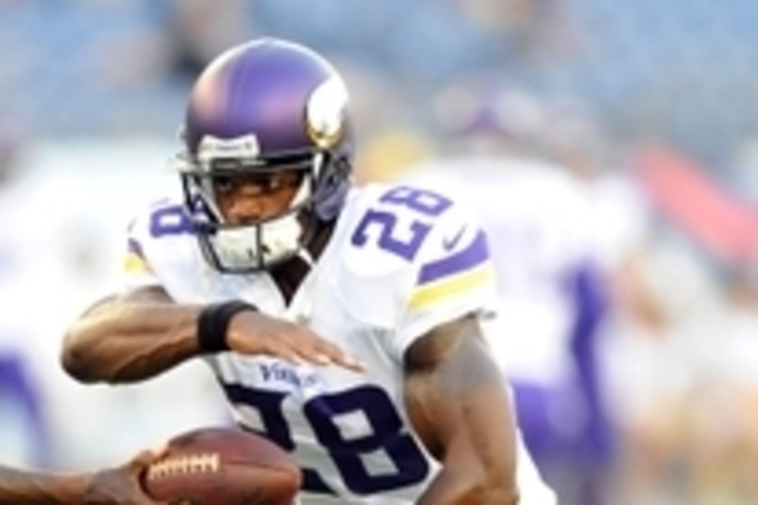 Sep 3, 2015; Nashville, TN, USA; Minnesota Vikings running back Adrian Peterson (28) prior to the game against the Tennessee Titans at Nissan Stadium. Mandatory Credit: Christopher Hanewinckel-USA TODAY Sports